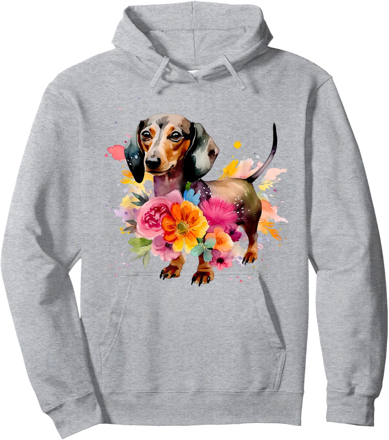 Dachshund Watercolour Art Dog Breed Woman Children Flowers , White Hoodie - Hoodie | Ash