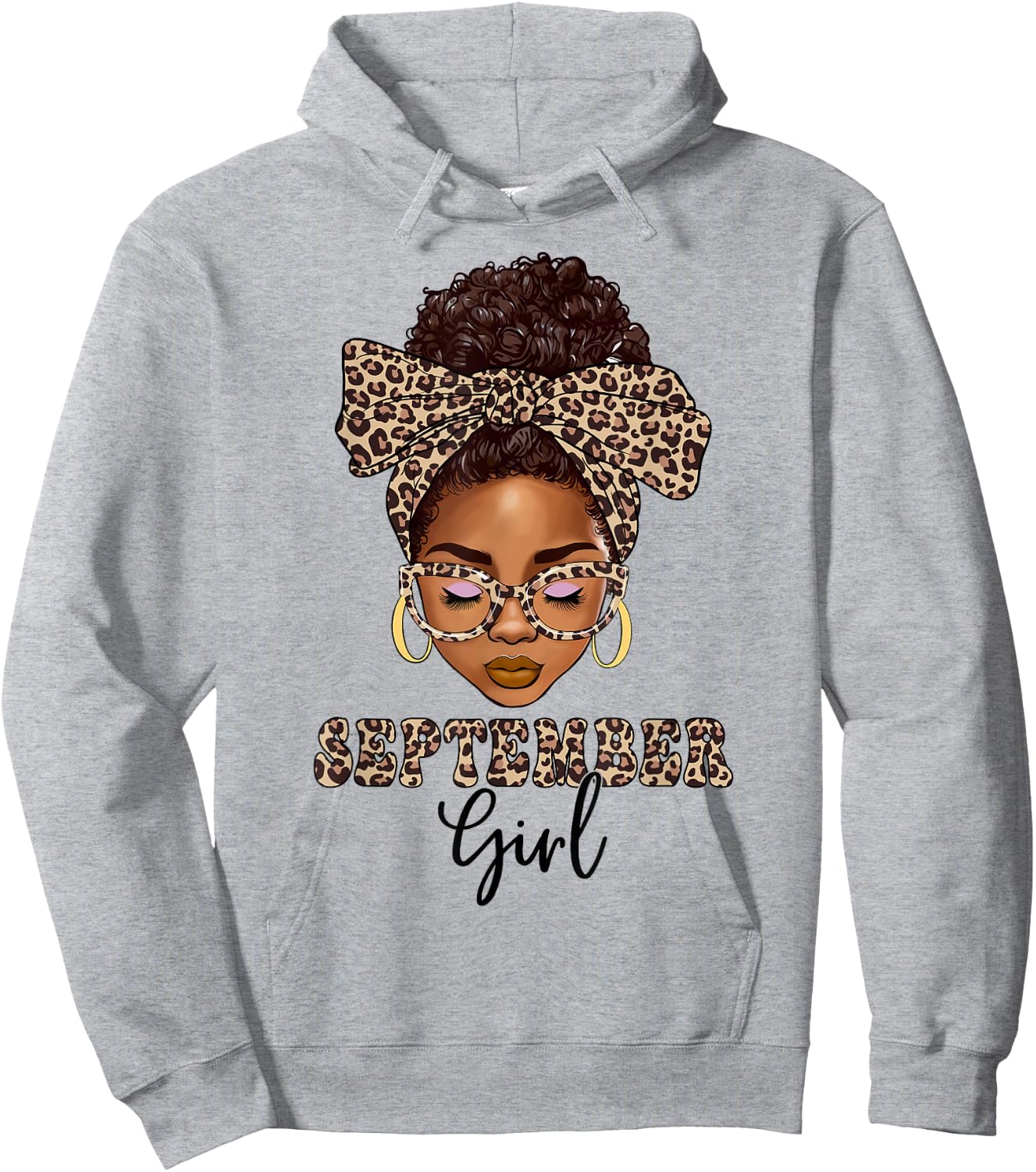September Girls Messy Bun Leopard Black Women Birthday Hoodie - Hoodie | Ash