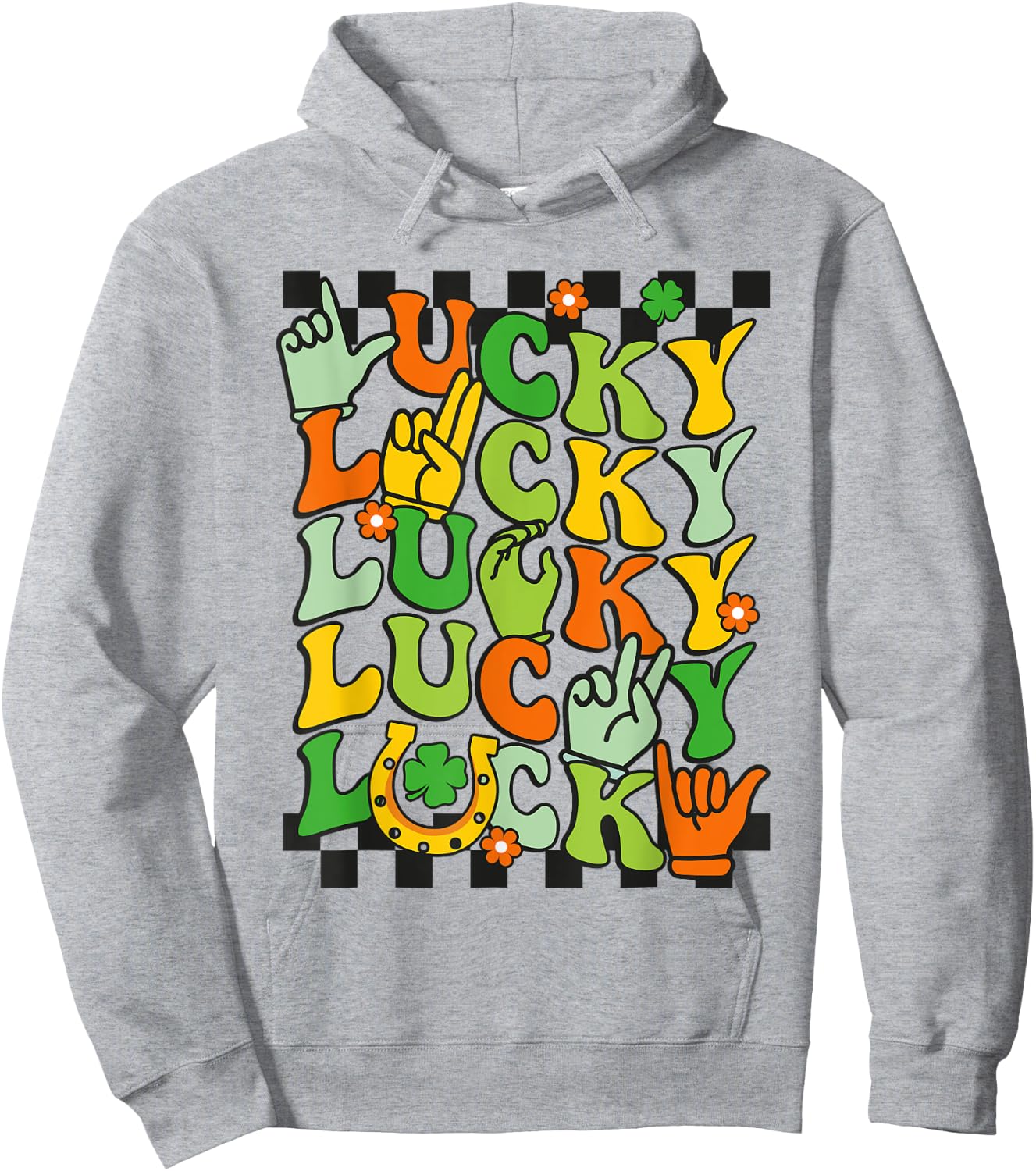 Lucky St Patrick's Day Sign Language ASL Deaf Groovy Irish Hoodie - Hoodie | Ash