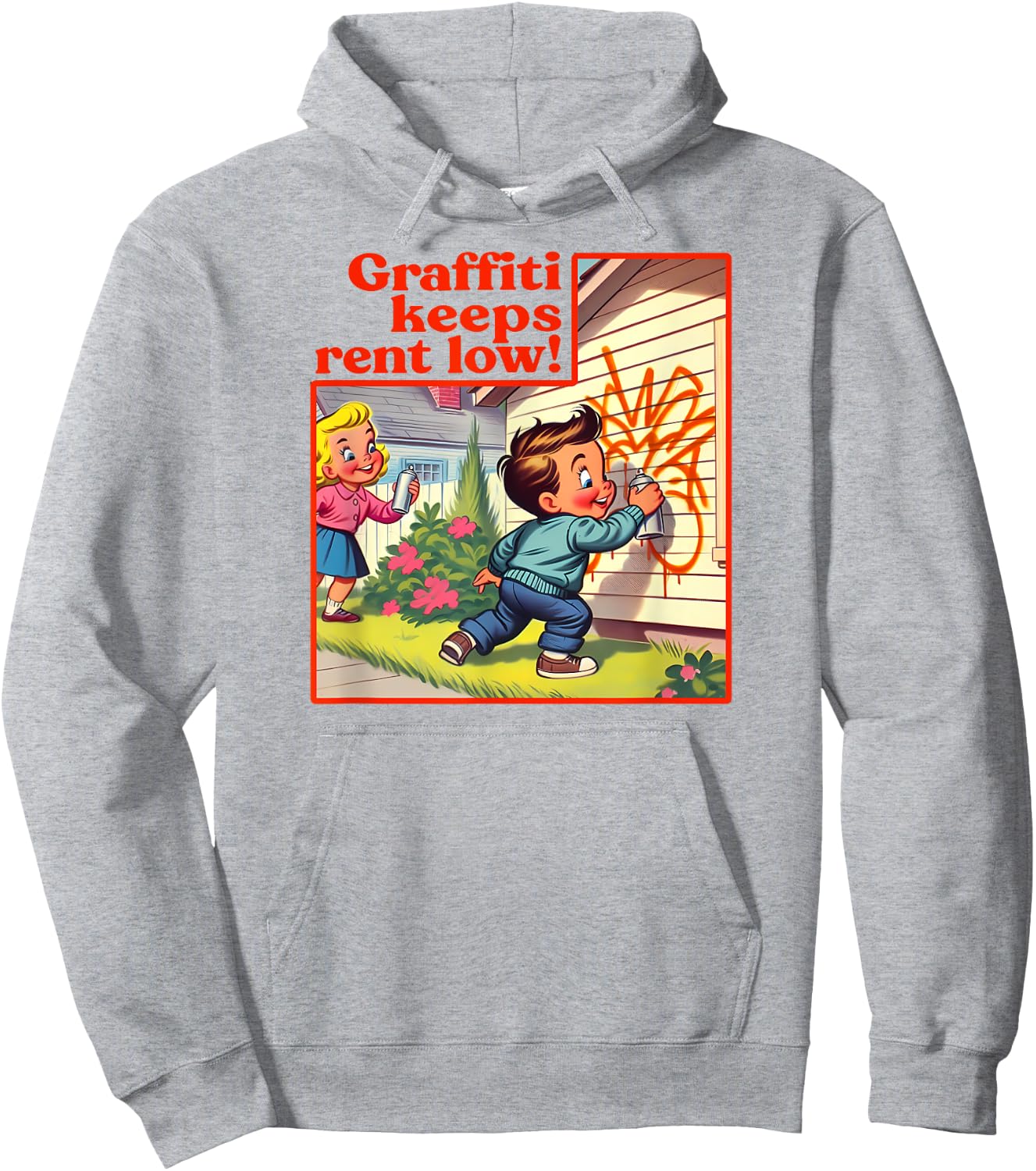 Graffiti Keeps Rent Low Retro Tag Graffiti Street Art , white, S Hoodie - Hoodie | Ash