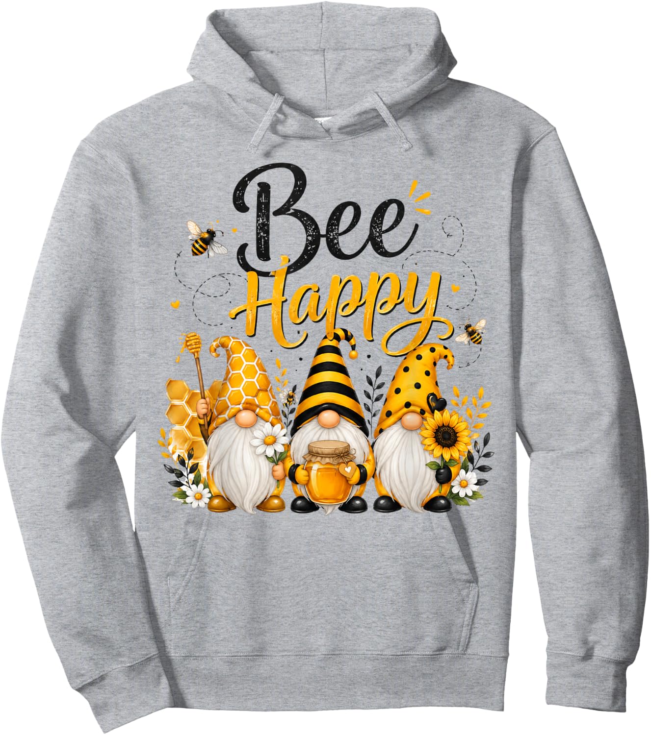 Bee Happy Gnomes with Honey Bees Cute Beekeeping Design Hoodie - Hoodie | Ash