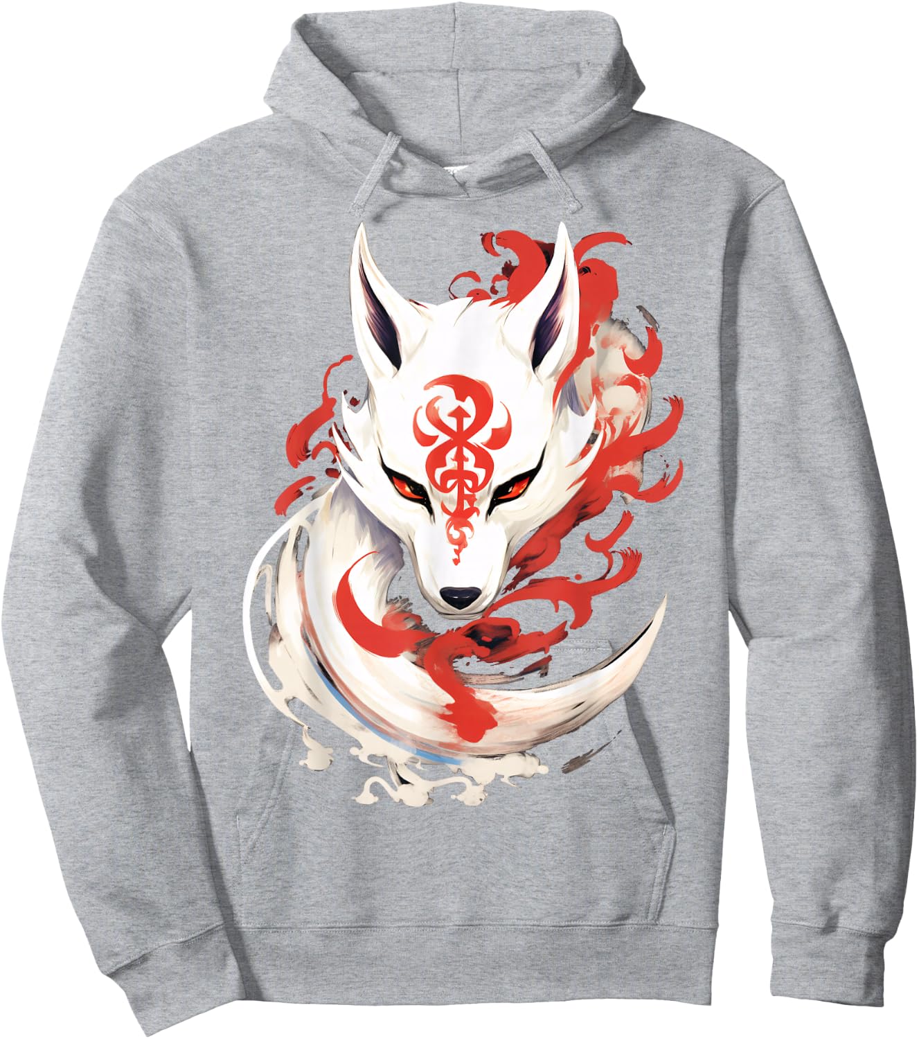 Japan Anime Kitsune Kumiho Fox Mask Samurai , gray Hoodie - Hoodie | Ash