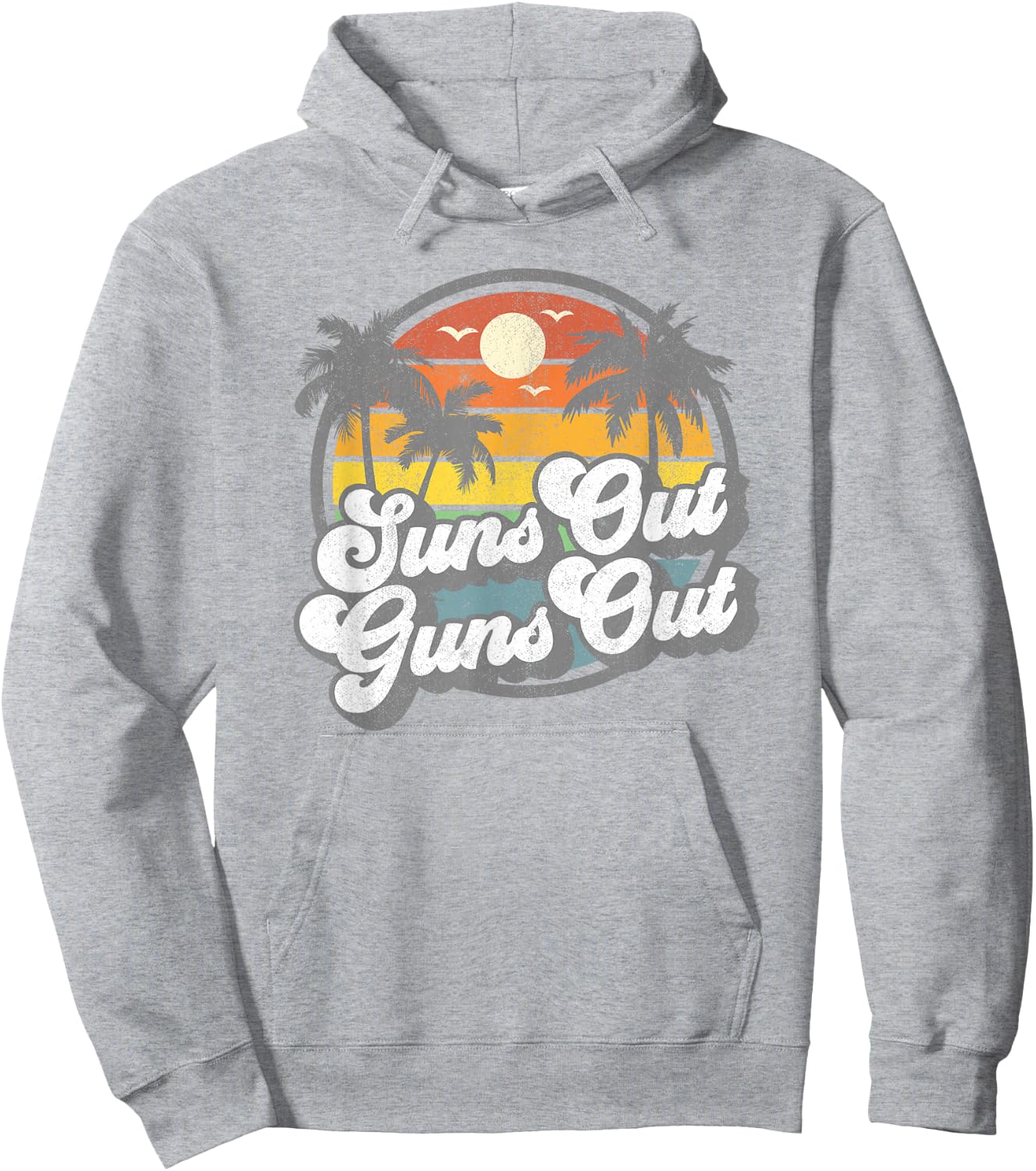 Suns Out Guns Out Funny Beach Vacation Retro Surfing Gift Hoodie - Hoodie | Ash
