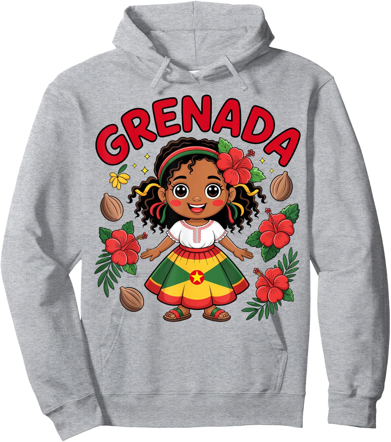 Cute Grenadian Girl in Flag Dress with Nutmeg for Kids Hoodie - Hoodie | Ash