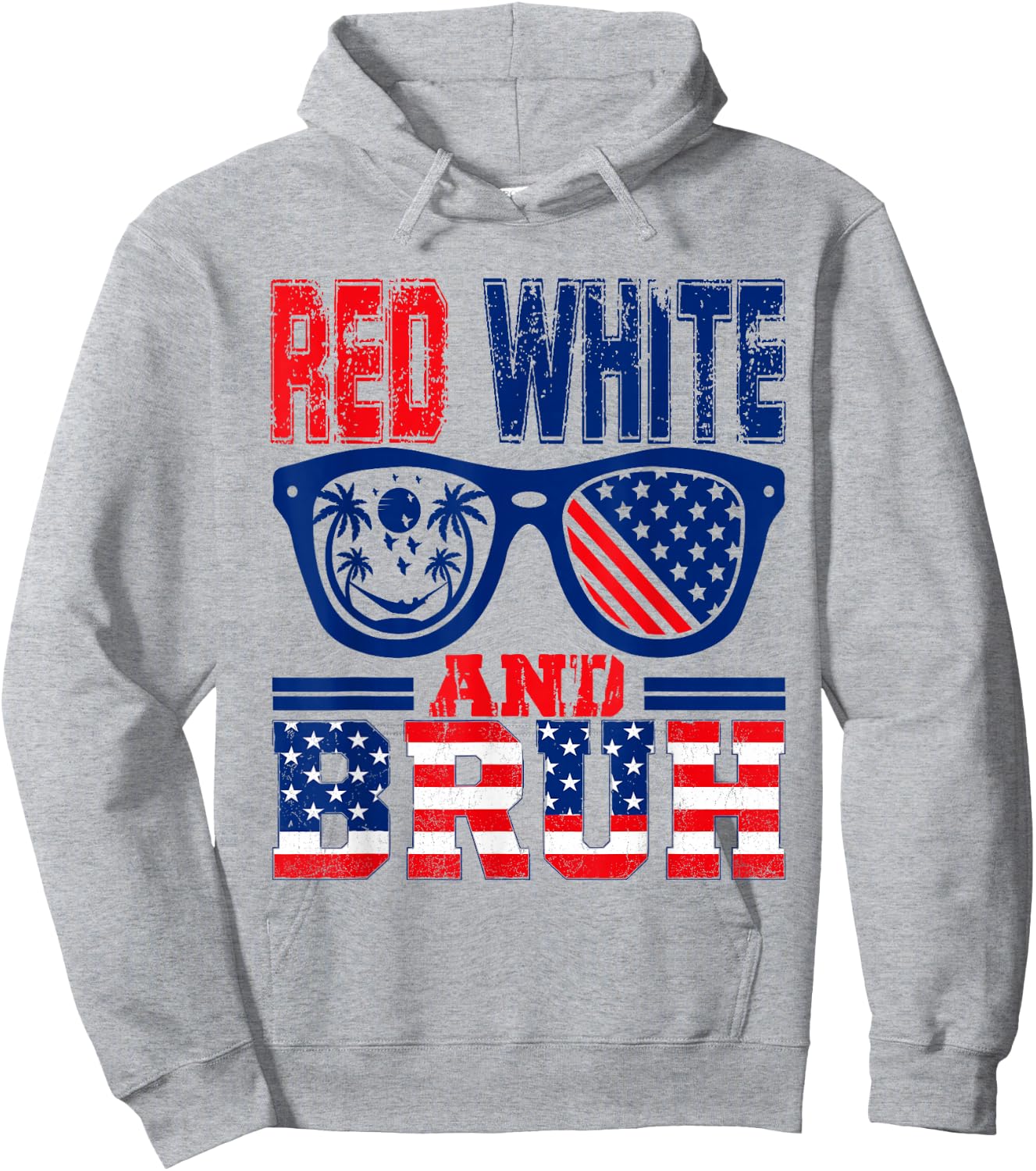 Red White and Bruh Funny Fourth of July Hoodie - Hoodie | Ash