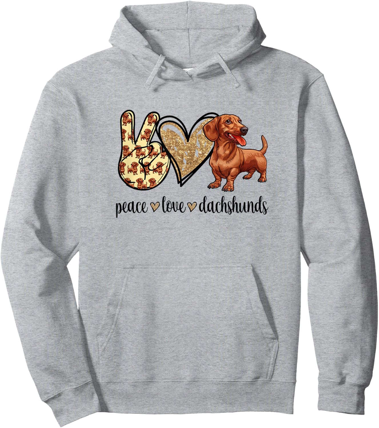 Funny Girls Peace Love Dachshunds Lover Hoodie - Hoodie | Ash