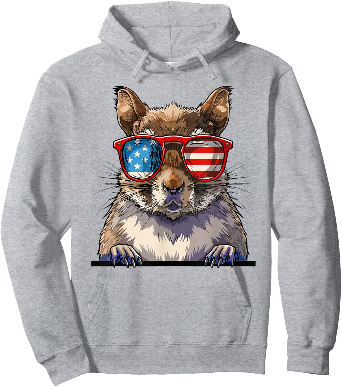 Squirrel USA Flag Funny Squirrel Lovers Mom Dad 4th of July Hoodie - Hoodie | Ash