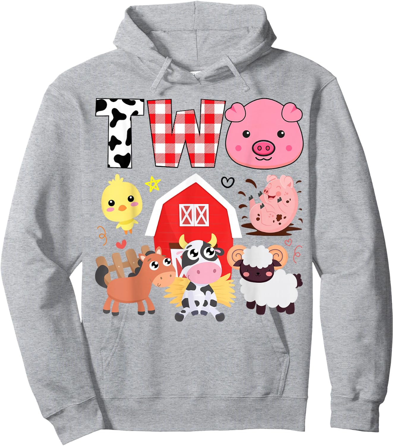 2nd Birthday Two Year Old Farm Theme Animals Birthday Party Hoodie - Hoodie | Ash