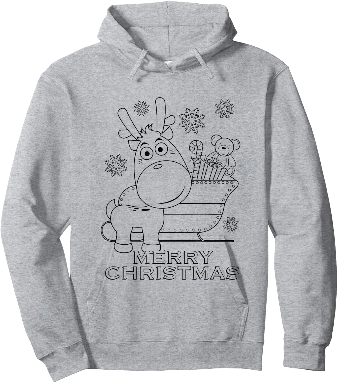 Coloring Book Style Blank Merry Christmas Tree Reindeer Hoodie - Hoodie | Ash