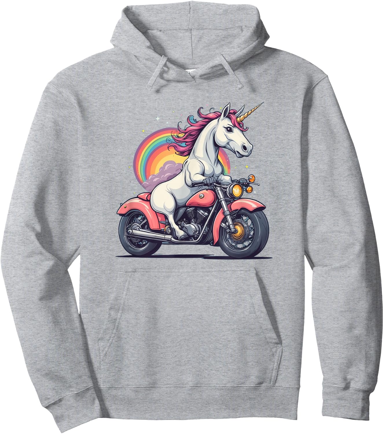 Unicorn Riding a Motorcycle Fantasy Style Hoodie - Hoodie | Ash