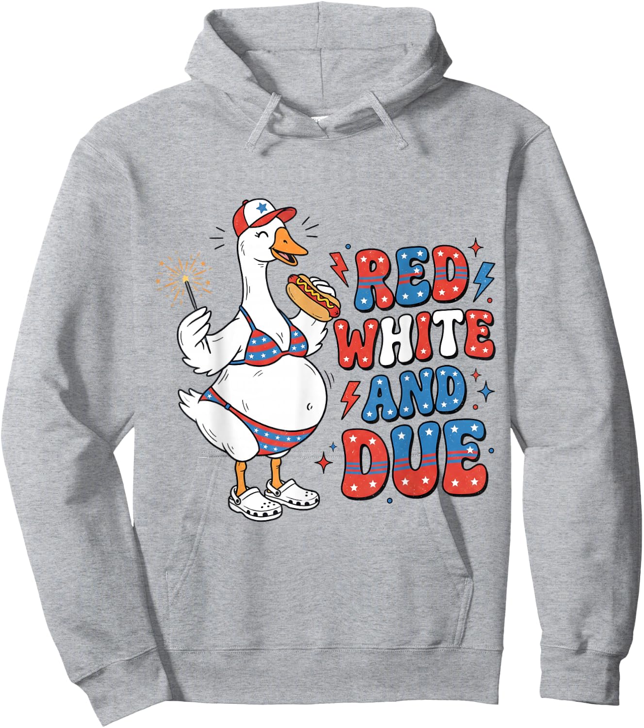 Red White and Due Funny Pregnant Goose 4th of July Pregnancy Hoodie - Hoodie | Ash