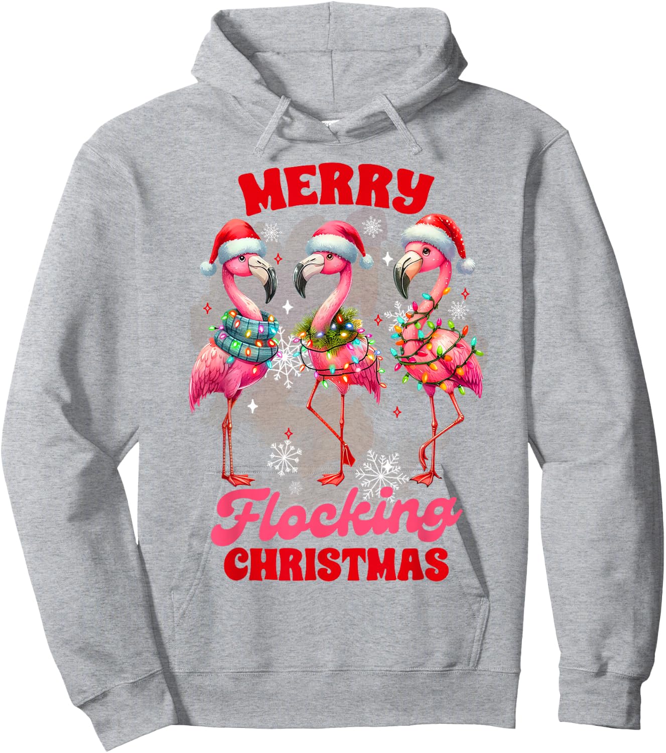 Christmas Xmas Vibes Flamingo Lover Merry Flocking Christmas Hoodie - Hoodie | Ash