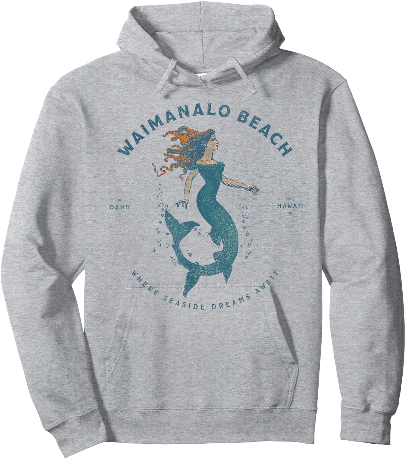 Waimanalo Beach Park Oahu Hawaii Retro Vintage Mermaid Hoodie - Hoodie | Ash