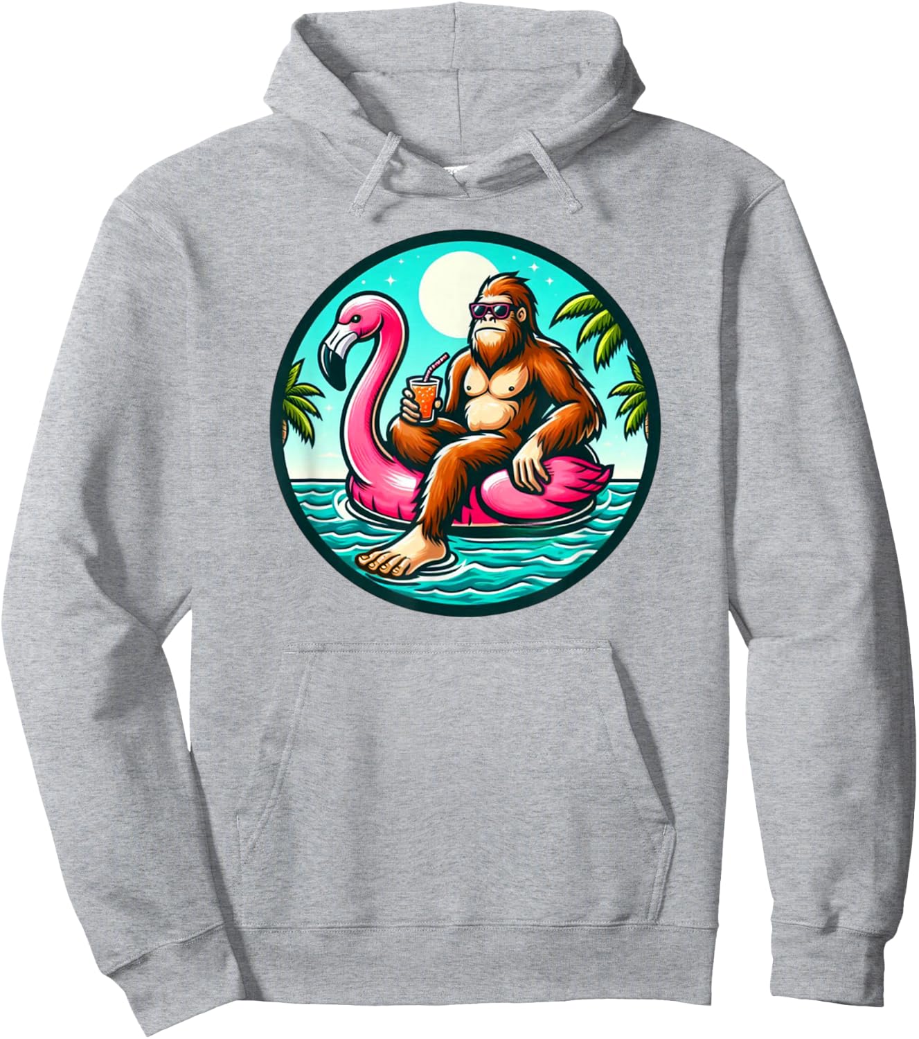 Bigfoot Flamingo Float Pool Party Sasquatch Hoodie - Hoodie | Ash