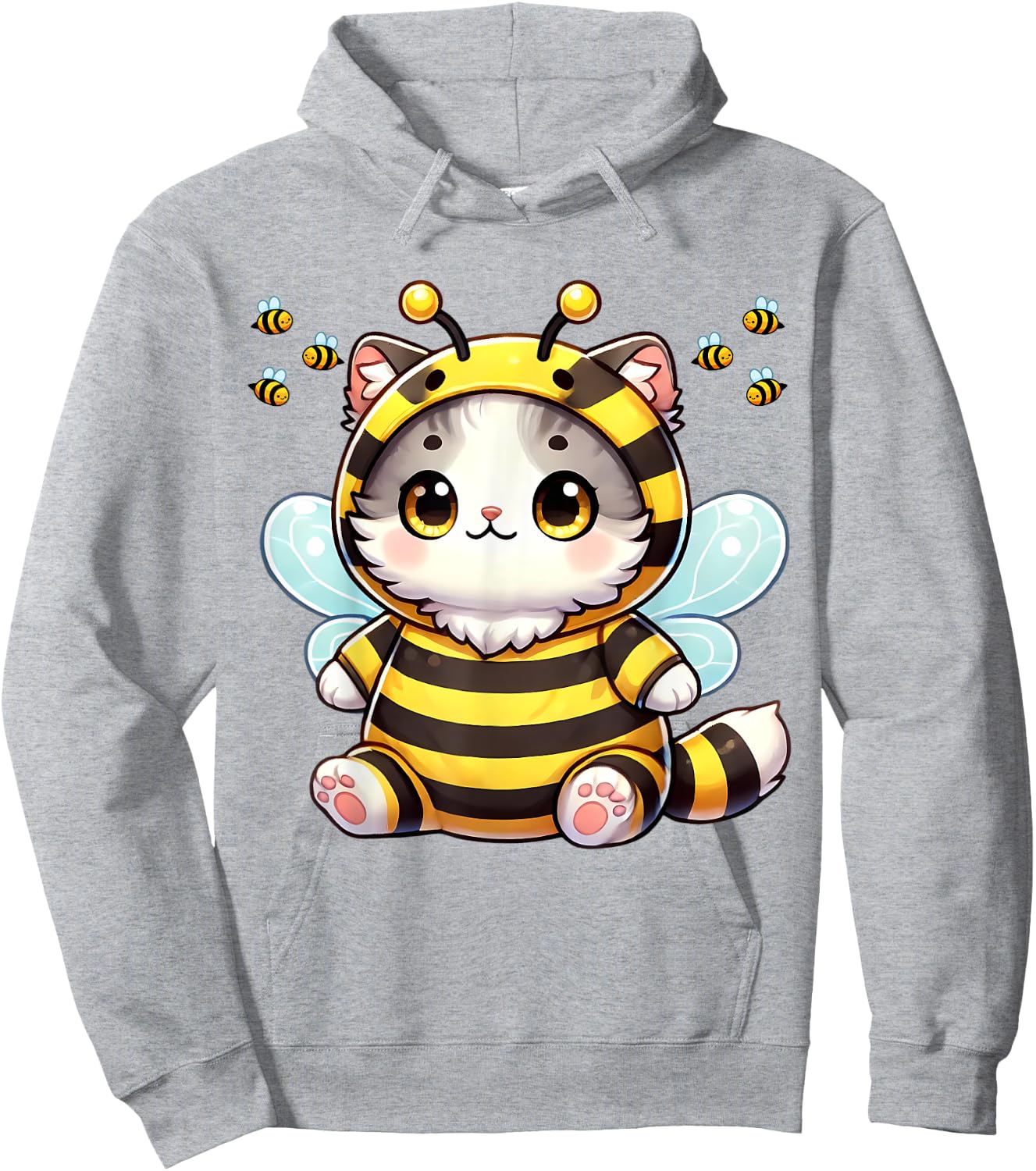 Bee Cat BeeCat Cute Funny Kitten Cat Dressed As A Bee Men Women Girls Kids Hoodie - Hoodie | Ash