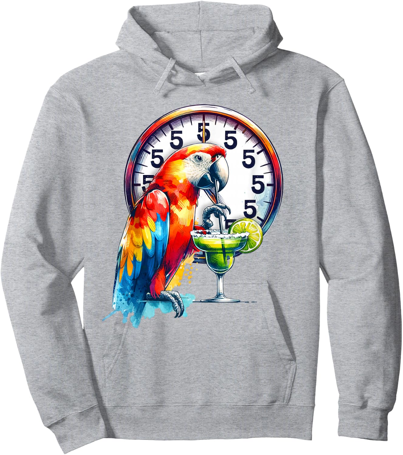 Always 5 O'clock Colorful Parrot Drinking Margarita Hoodie - Hoodie | Ash
