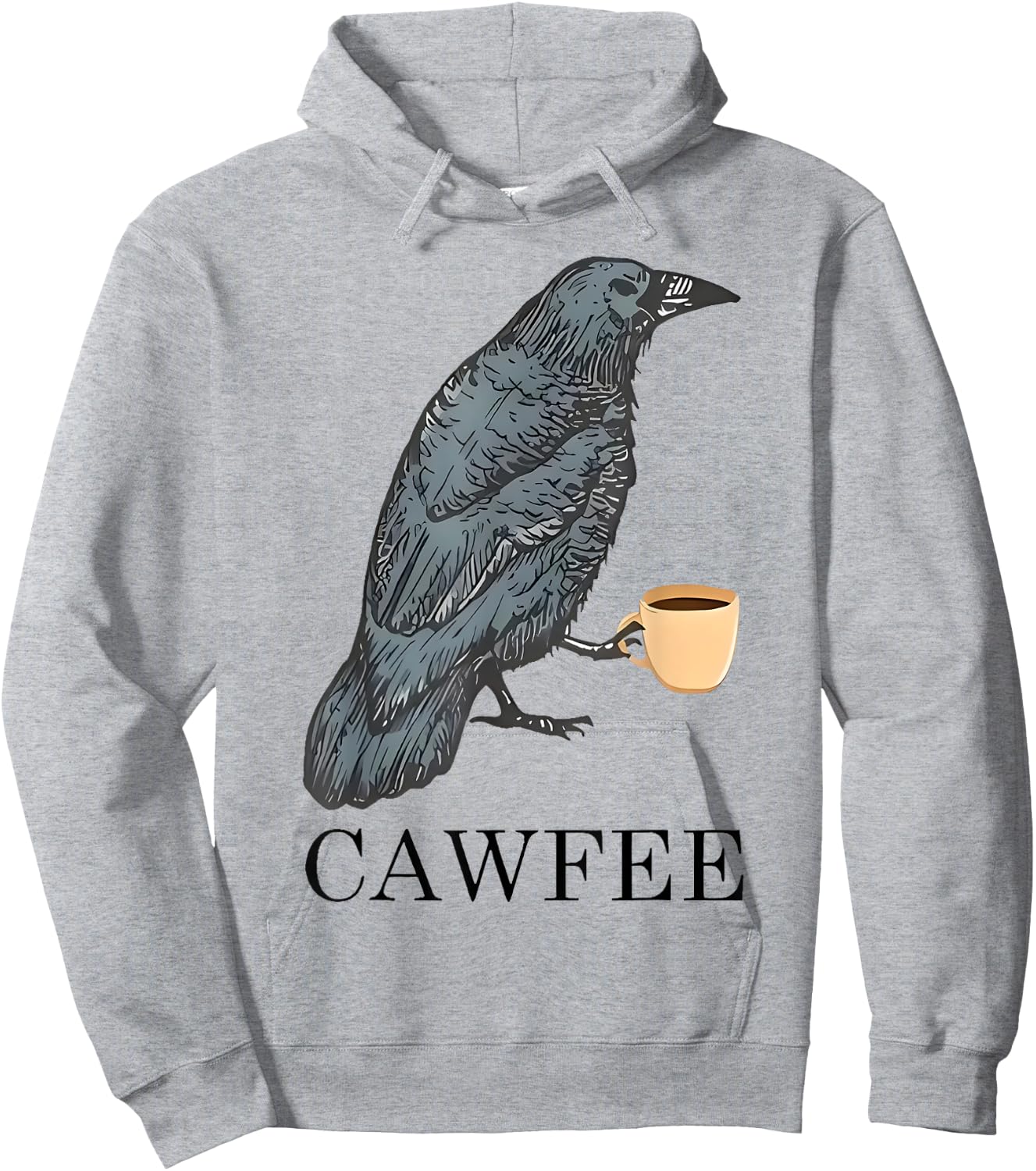 Cawfee - Funny Crow Coffee Drinking Pun Caffeine Funny Bird Hoodie - Hoodie | Ash