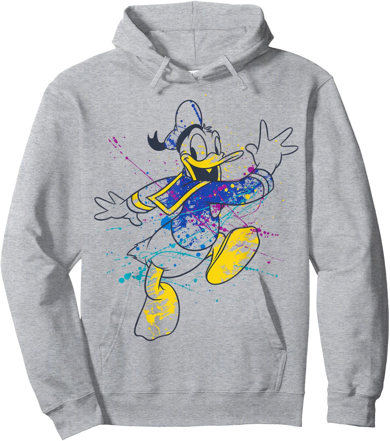 Disney Donald Duck Jumping For Joy Paint Splatter Portrait Hoodie - Hoodie | Ash