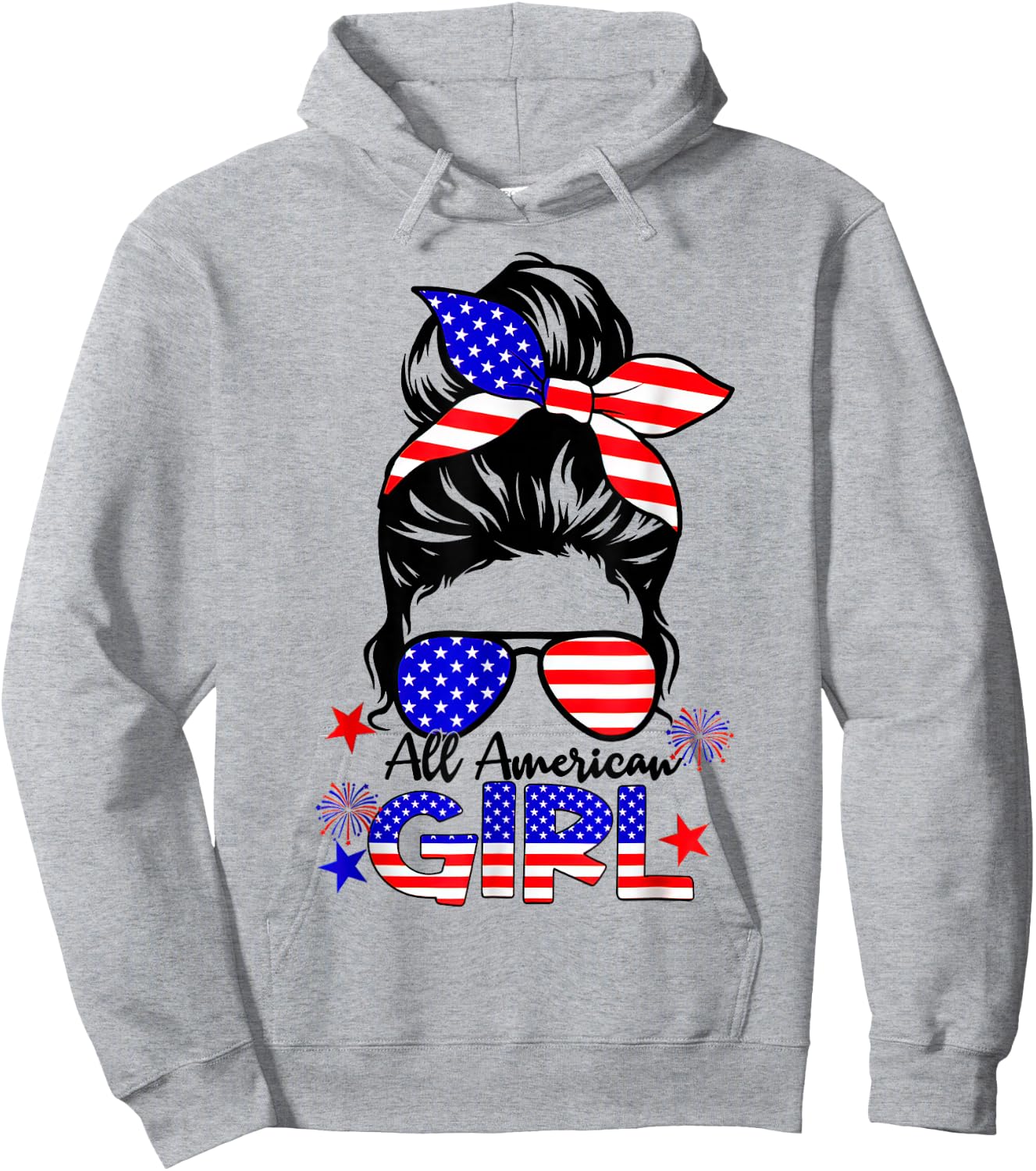 4th of July All American Girls Messy Bun Hoodie - Hoodie | Ash