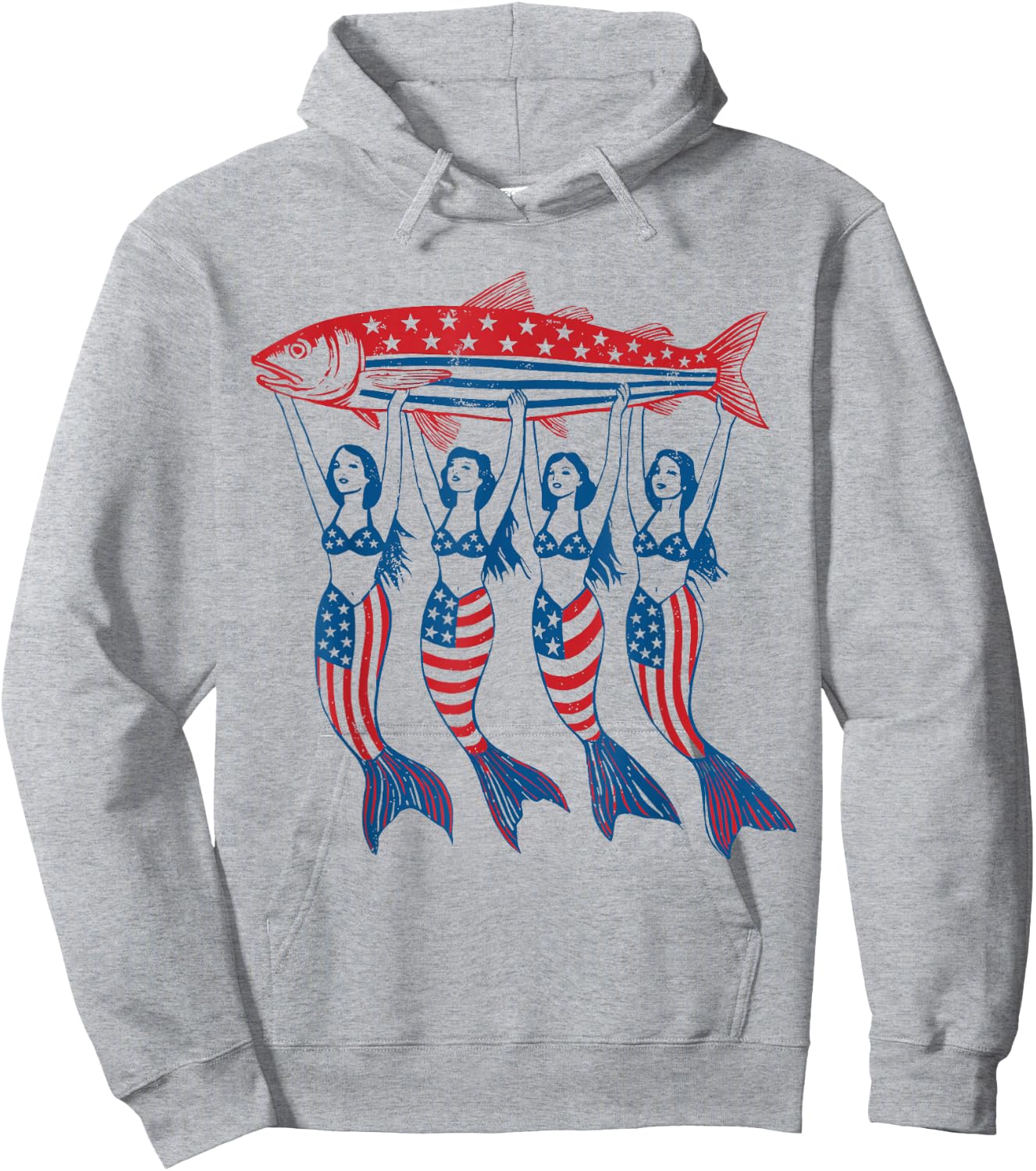 Mermaid Sardine Tinned Fish USA Patriotic 250th 4th of July Hoodie - Hoodie | Ash