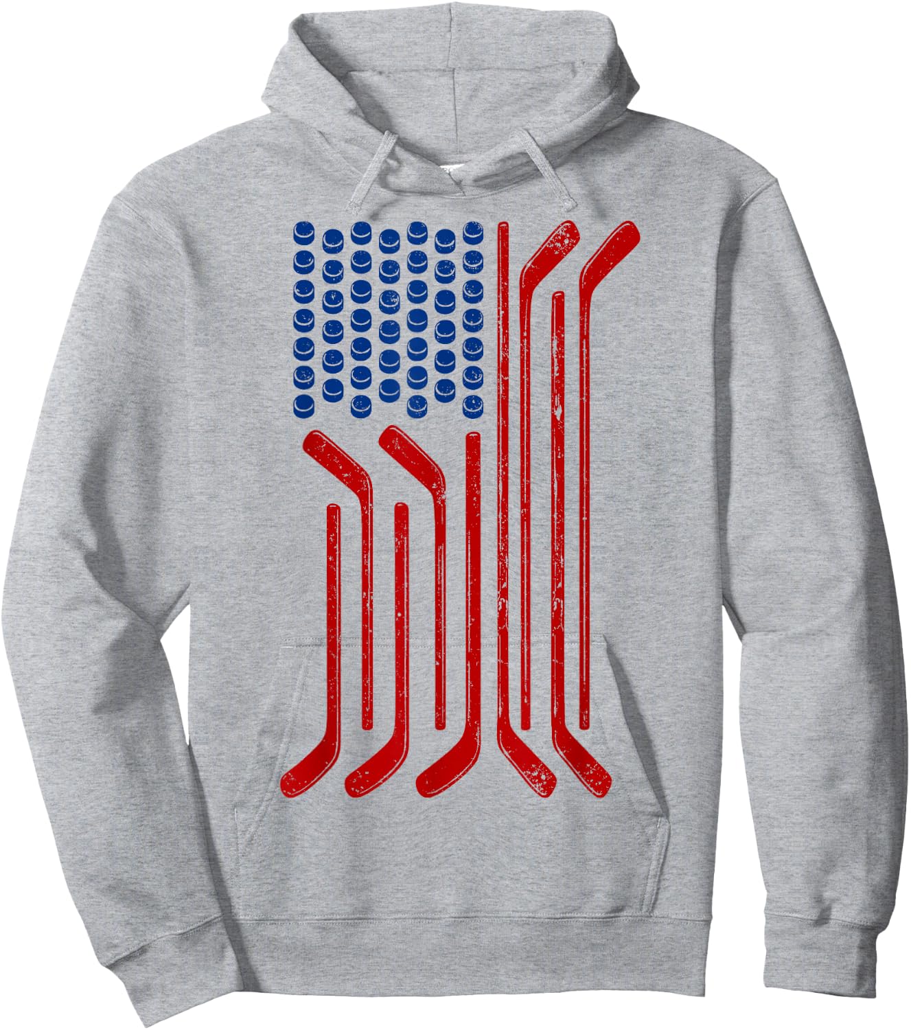 Vintage USA Flag American Ice Hockey Patriotic Sports Hoodie - Hoodie | Ash