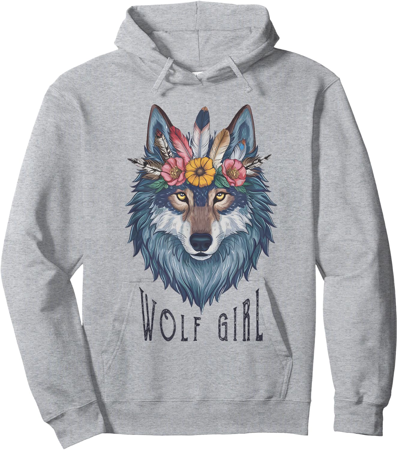 Wolf Girl Loves Wolves Kids Vintage Feathers Wolf Floral , white, S Hoodie - Hoodie | Ash