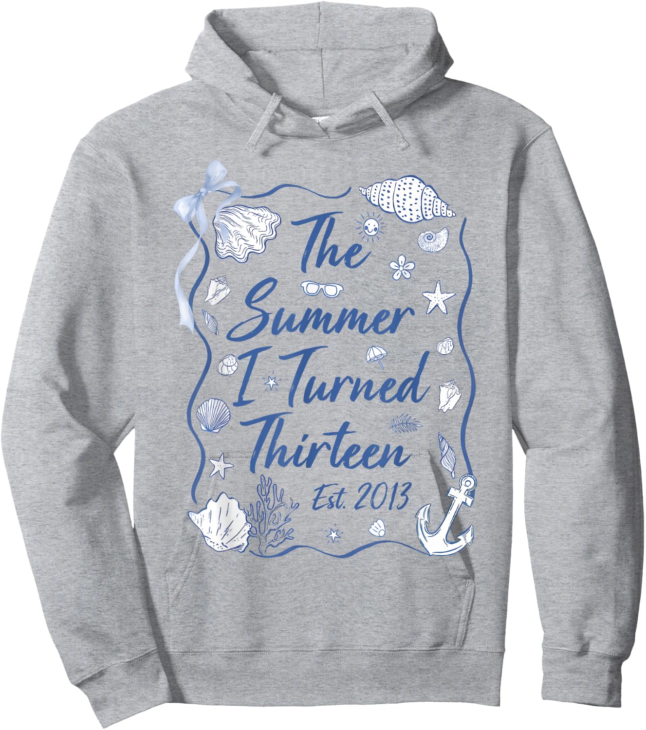 Summer I Turned Thirteen Est 2013 Seashell Coastal Beach Hoodie - Hoodie | Ash