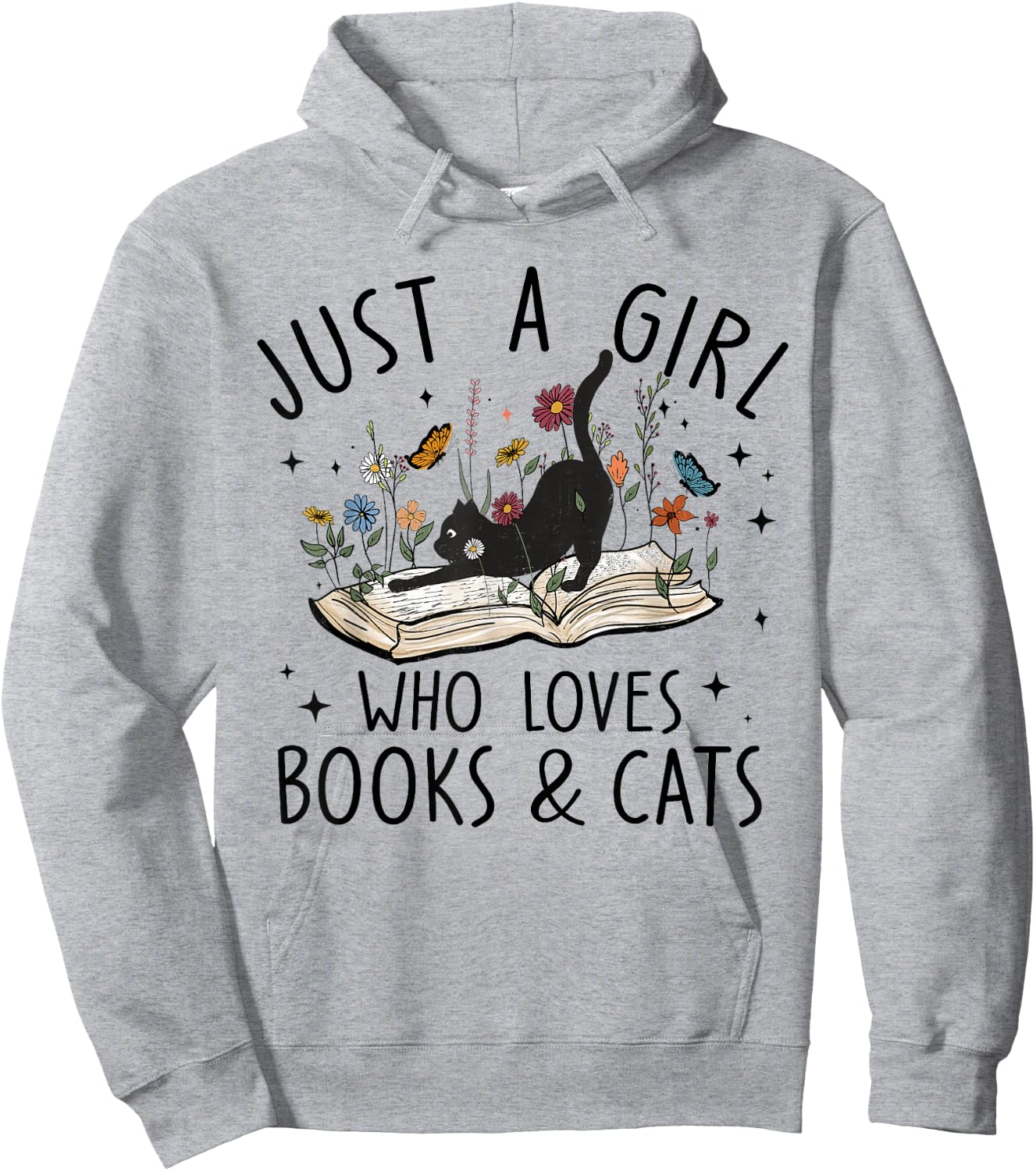 just A Girl Who Loves Cats and Books Reading Bookworm Girls Hoodie - Hoodie | Ash