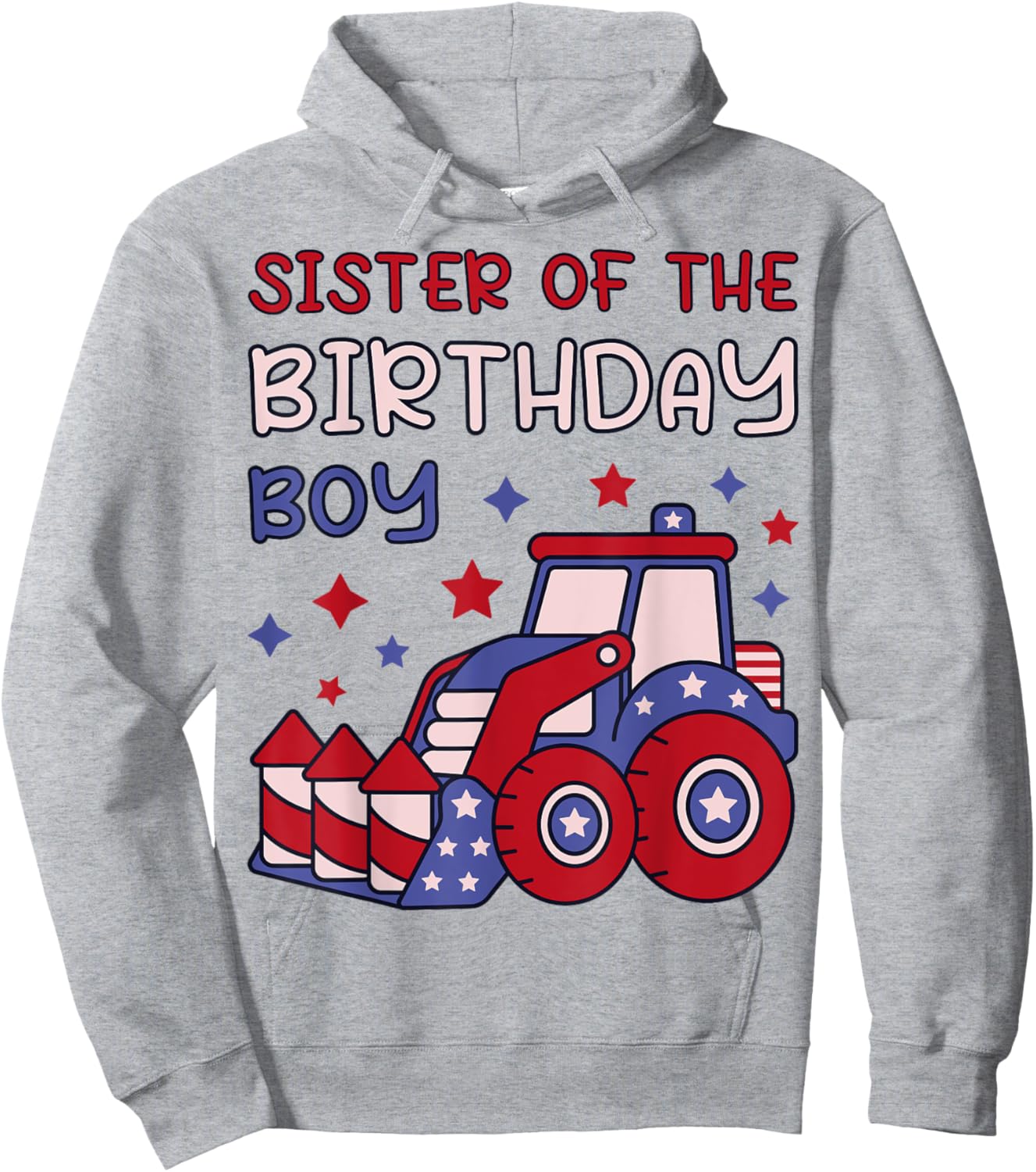 Sister of Birthday Boy 4th of July Fireworks 5th Birthday Hoodie - Hoodie | Ash