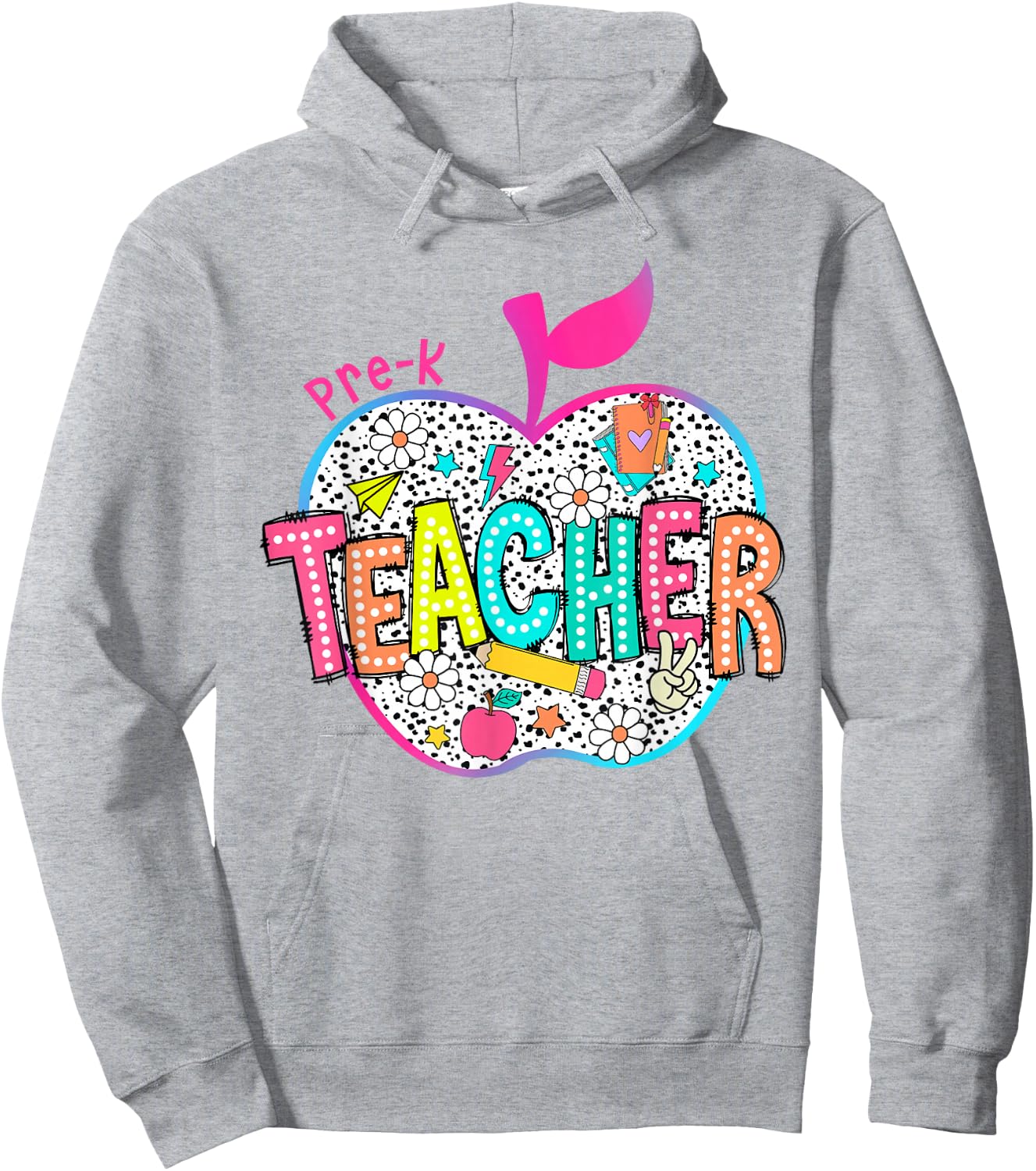Pre-K Teacher Back To School Apple Dalmatian Dots Hoodie - Hoodie | Ash