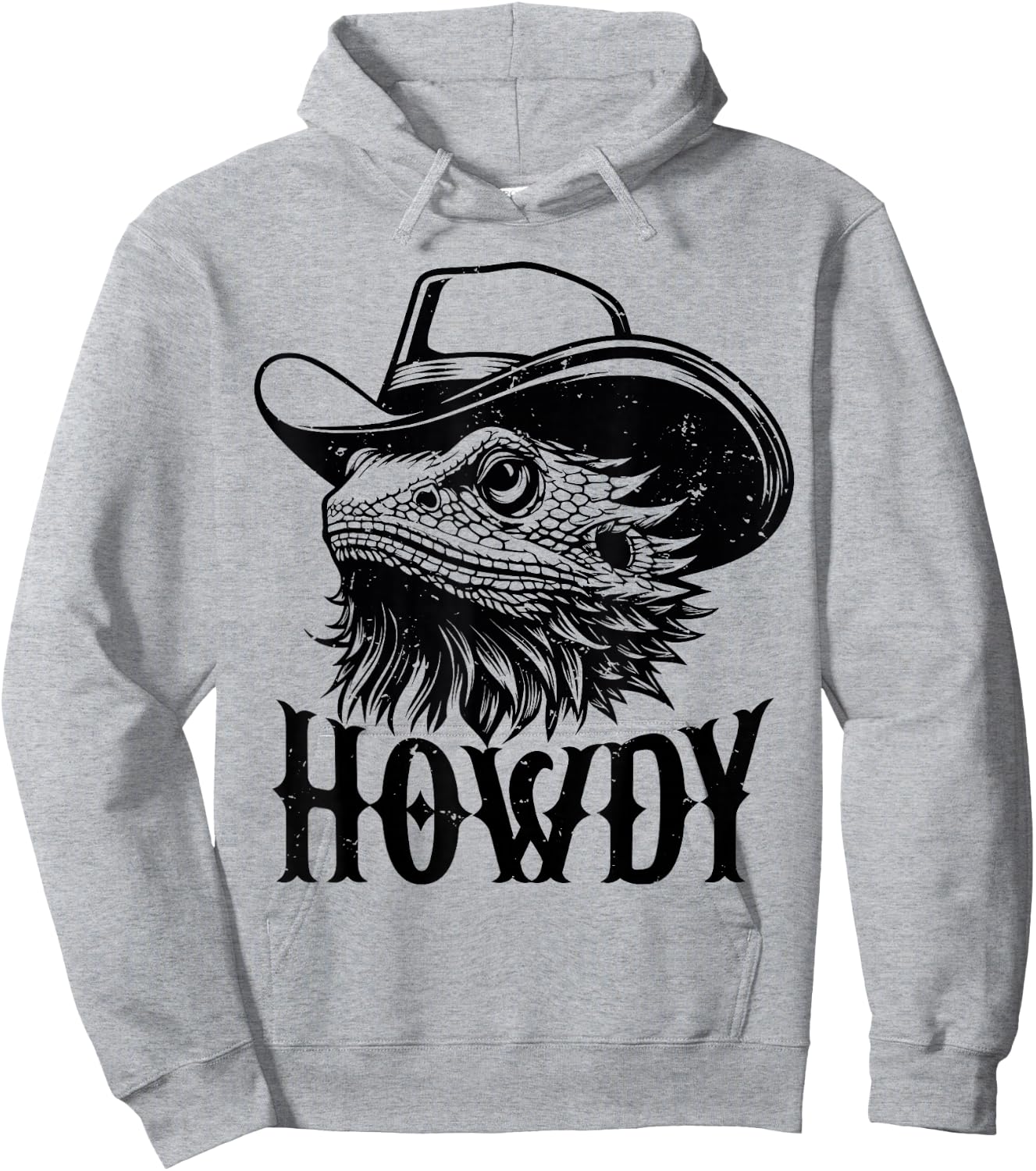 Howdy Funny Bearded Dragon Wearing Cowboy Hat Reptile Lover Hoodie - Hoodie | Ash