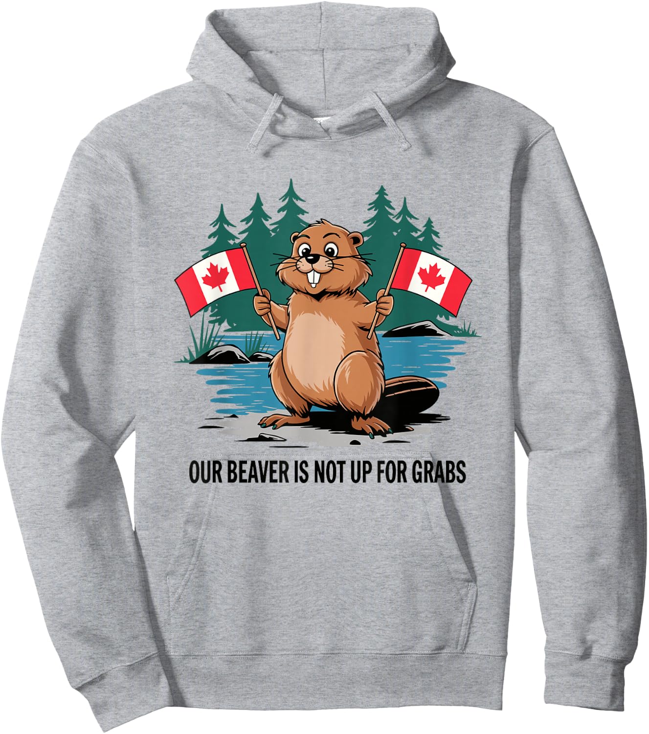Funny Canadian Beaver Holding Flags Canada Pride Hoodie - Hoodie | Ash