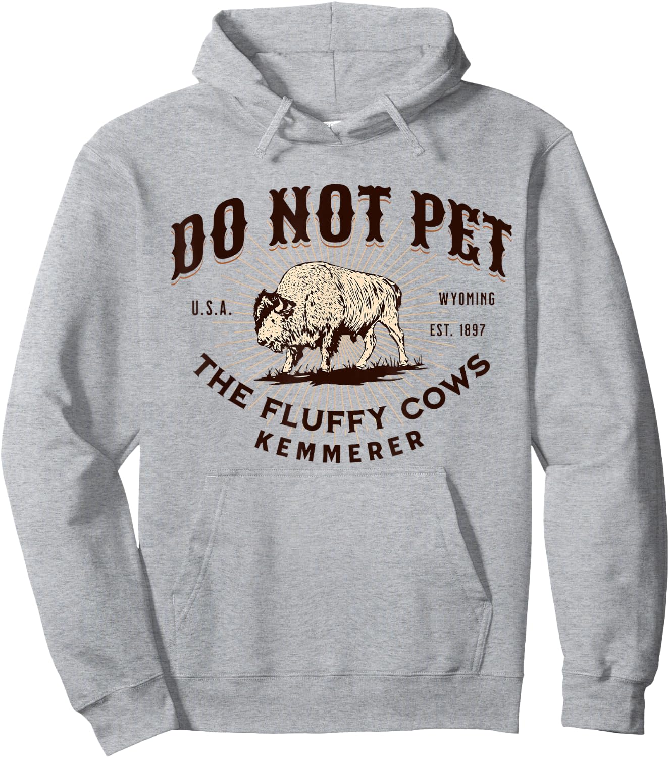 Do Not Pet the Fluffy Cows Kemmerer Wyoming Funny Bison Hoodie - Hoodie | Ash