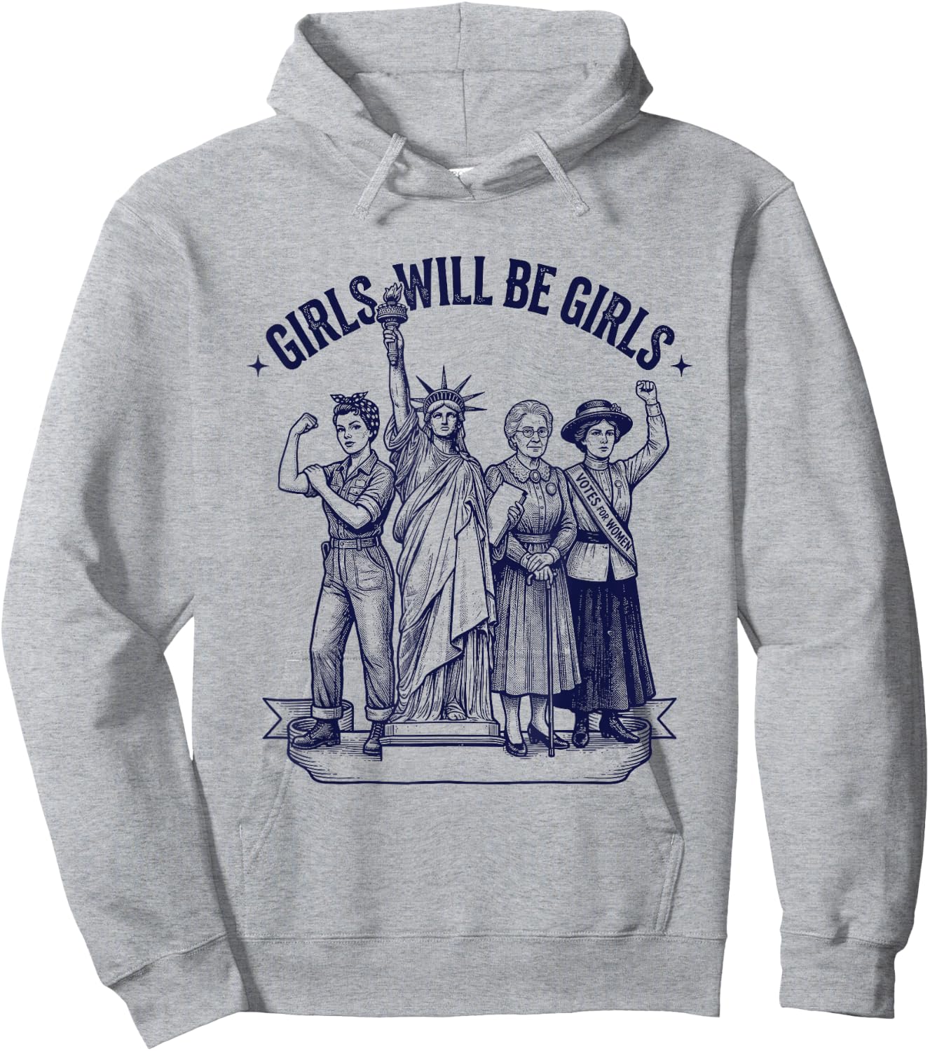 Girls Will Be Girls Patriotic Feminist 4th of July USA Hoodie - Hoodie | Ash