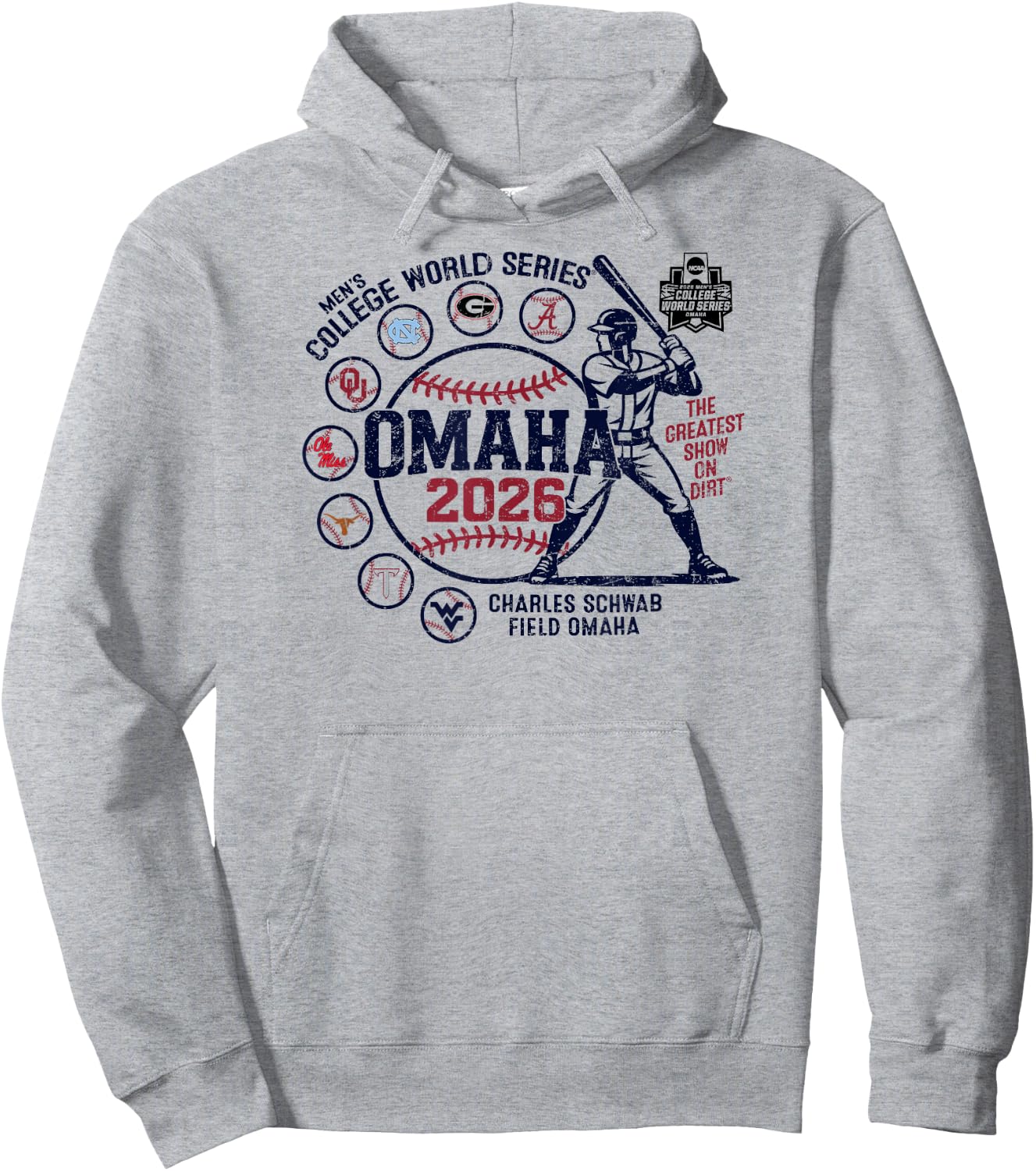 Men's College World Series 2026 NCAA Baseball 8-Team White Hoodie - Hoodie | Ash