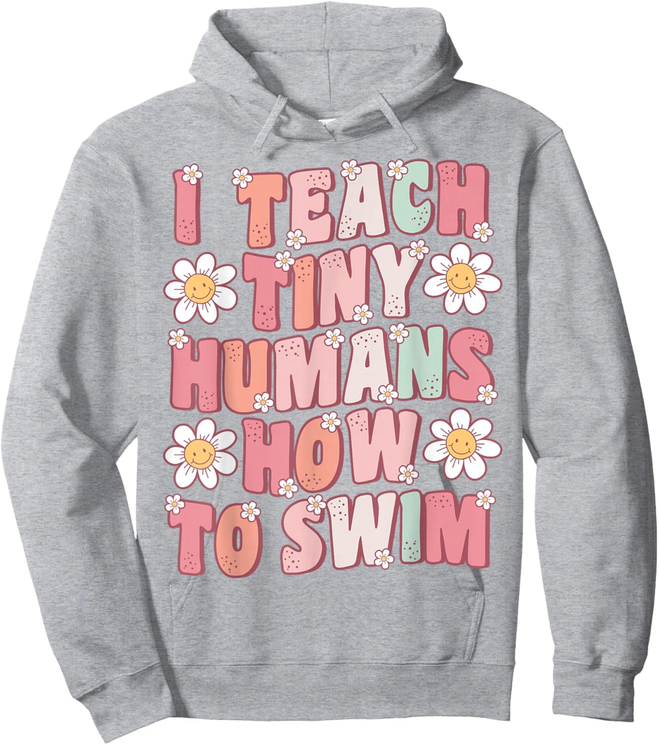 I Teach Tiny Humans To Swim Instructor Groovy Retro Swimming Hoodie - Hoodie | Ash