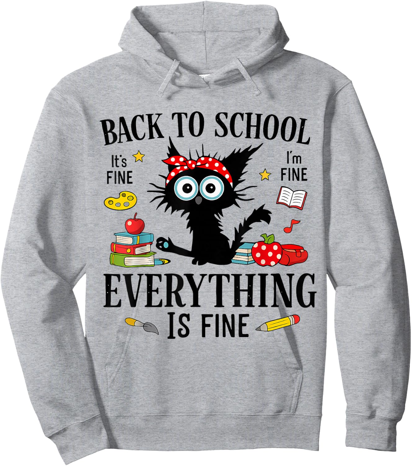 Back to School Frist Day of School Teacher & Kids Funny Cat Hoodie - Hoodie | Ash
