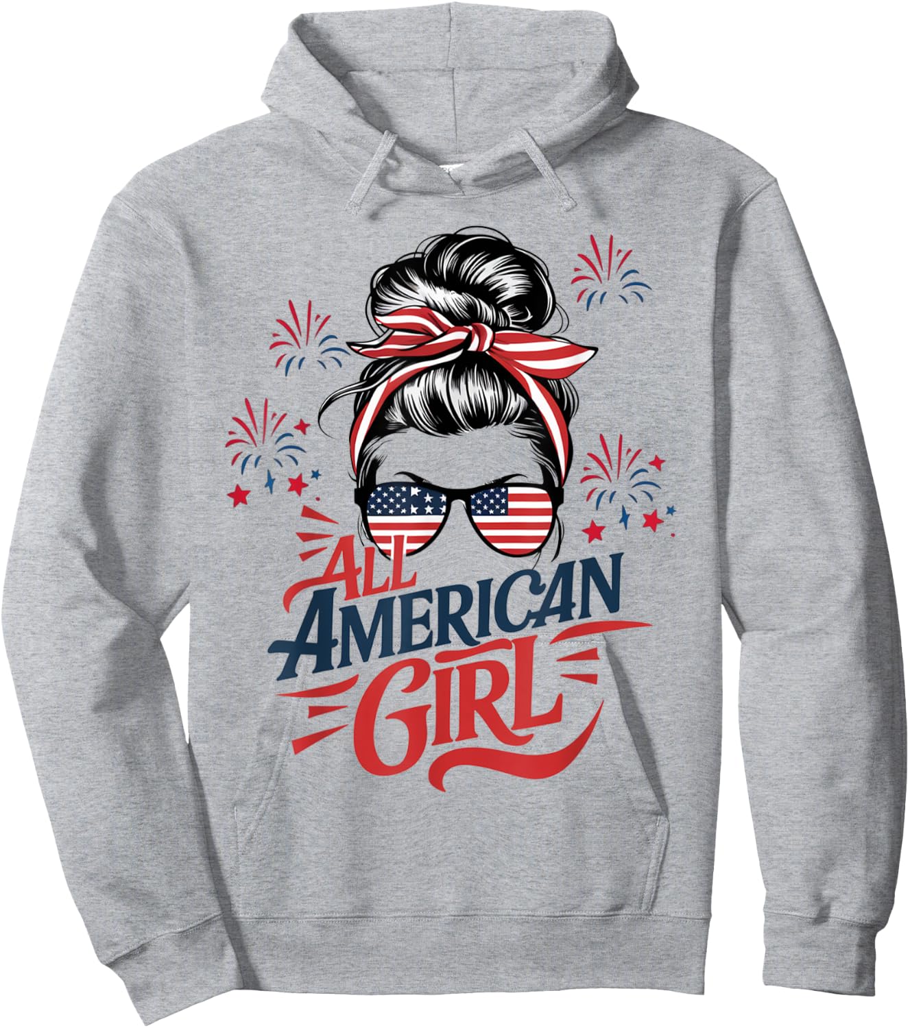 4th of July USA Flag Messy Bun Patriotic All American Girl Hoodie - Hoodie | Ash