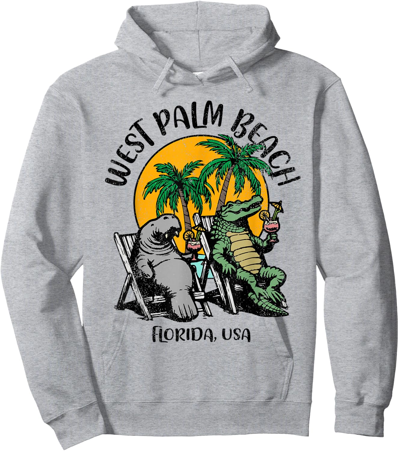 West Palm Beach Florida USA Funny Manatee Alligator Design Hoodie - Hoodie | Ash