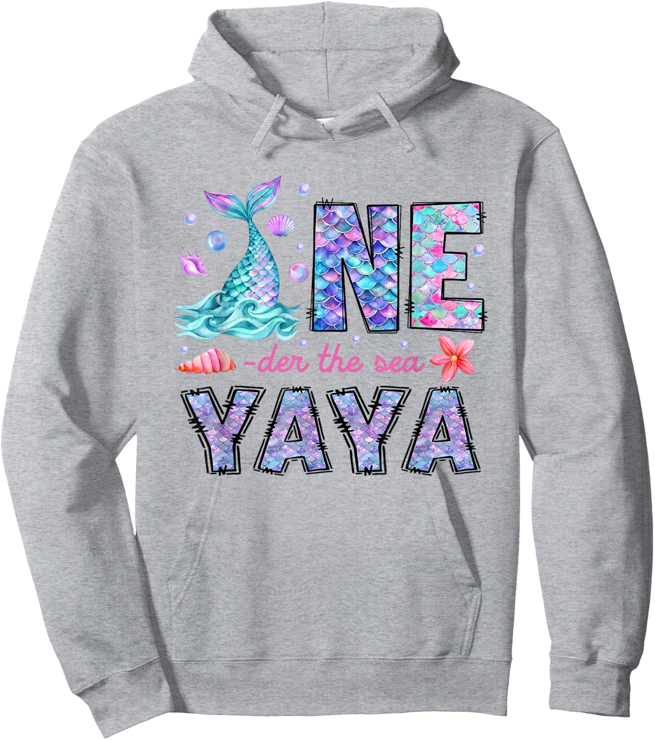 Oneder Under The Sea Yaya 1st Birthday Girl Mermaid Hoodie - Hoodie | Ash