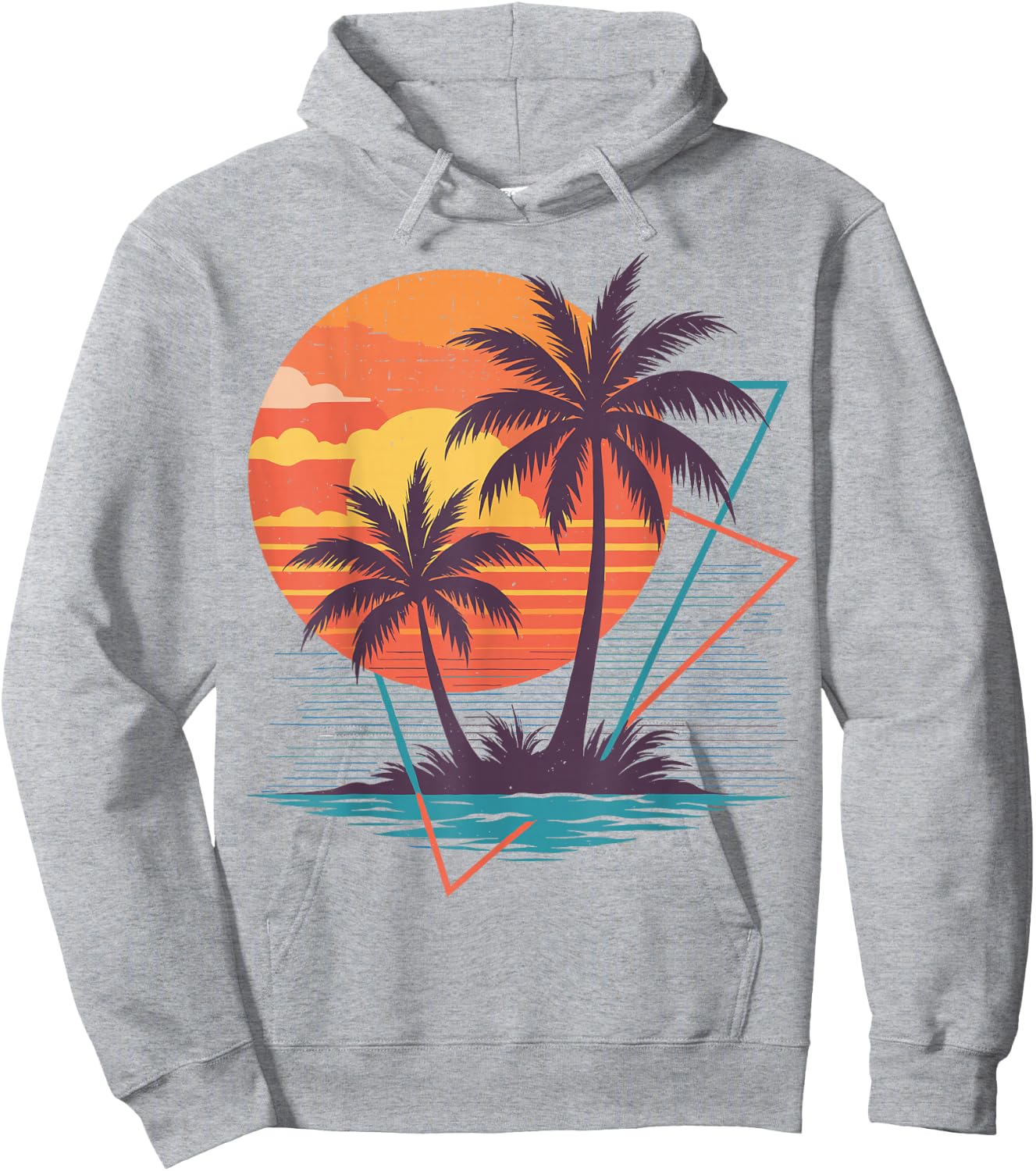 Plage Palmier Coucher de Soleil Graphique Vacances d'été tropicales Hoodie - Hoodie | Ash