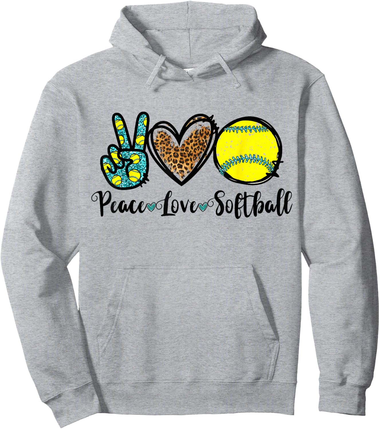 Peace Love Softball for Teen Girls Cute Leopard Softball Hoodie - Hoodie | Ash