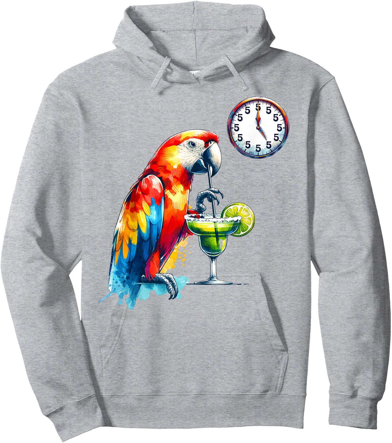 Always 5 O'clock Colorful Parrot Drinking Margarita Hoodie - Hoodie | Ash