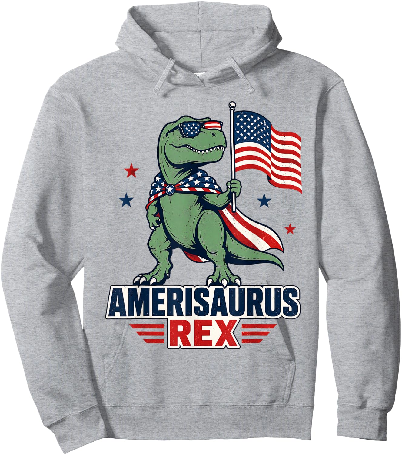Dinosaur 4th of July T Rex Funny Amerisaurus Rex Boys Men Hoodie - Hoodie | Ash