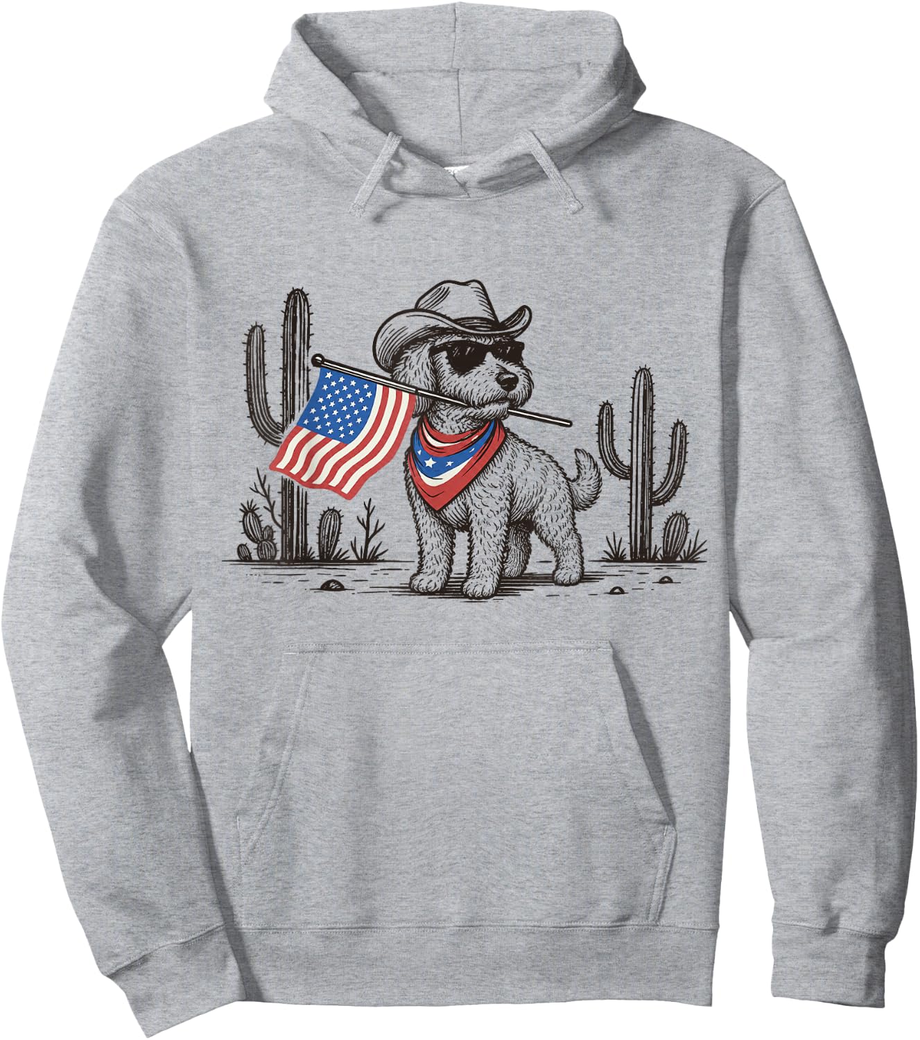 Patriotic Goldendoodle Western Cowboy American Flag Hoodie - Hoodie | Ash