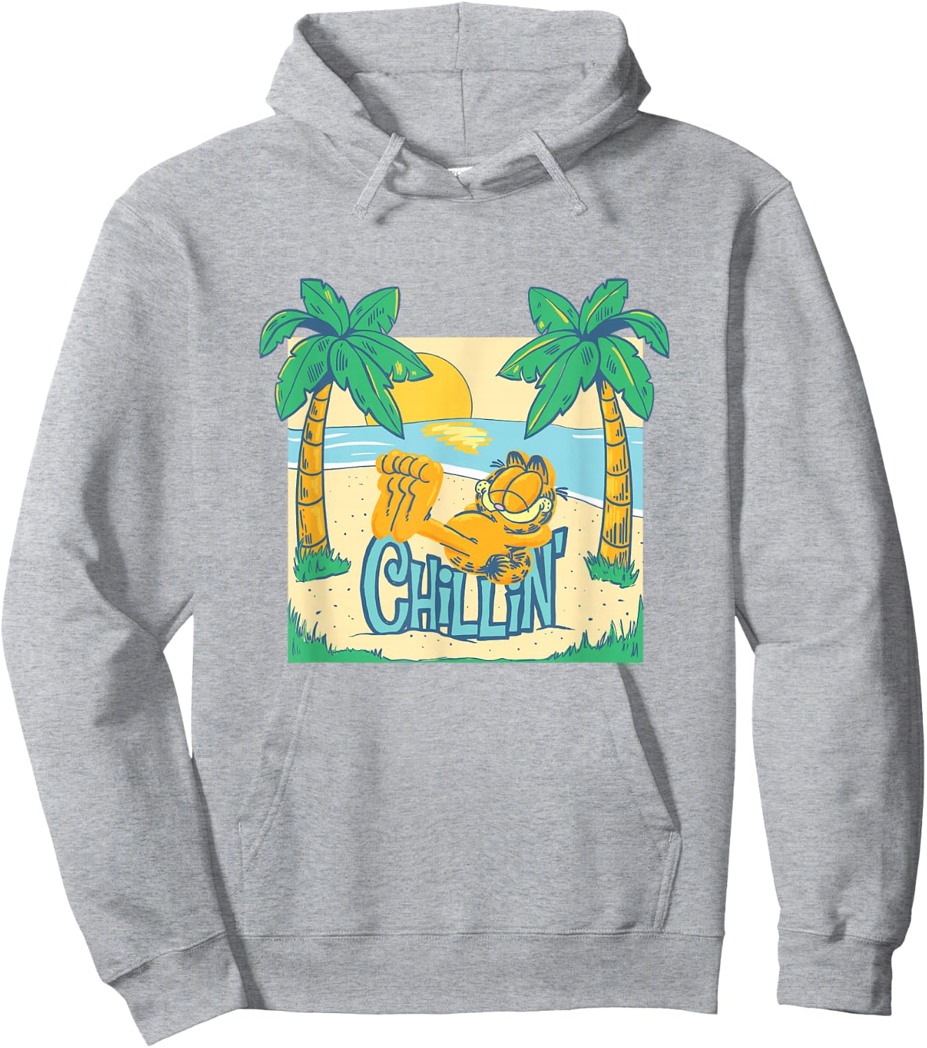 Garfield Chillin' at the Beach Summertime Cartoon Cat Hoodie - Hoodie | Ash