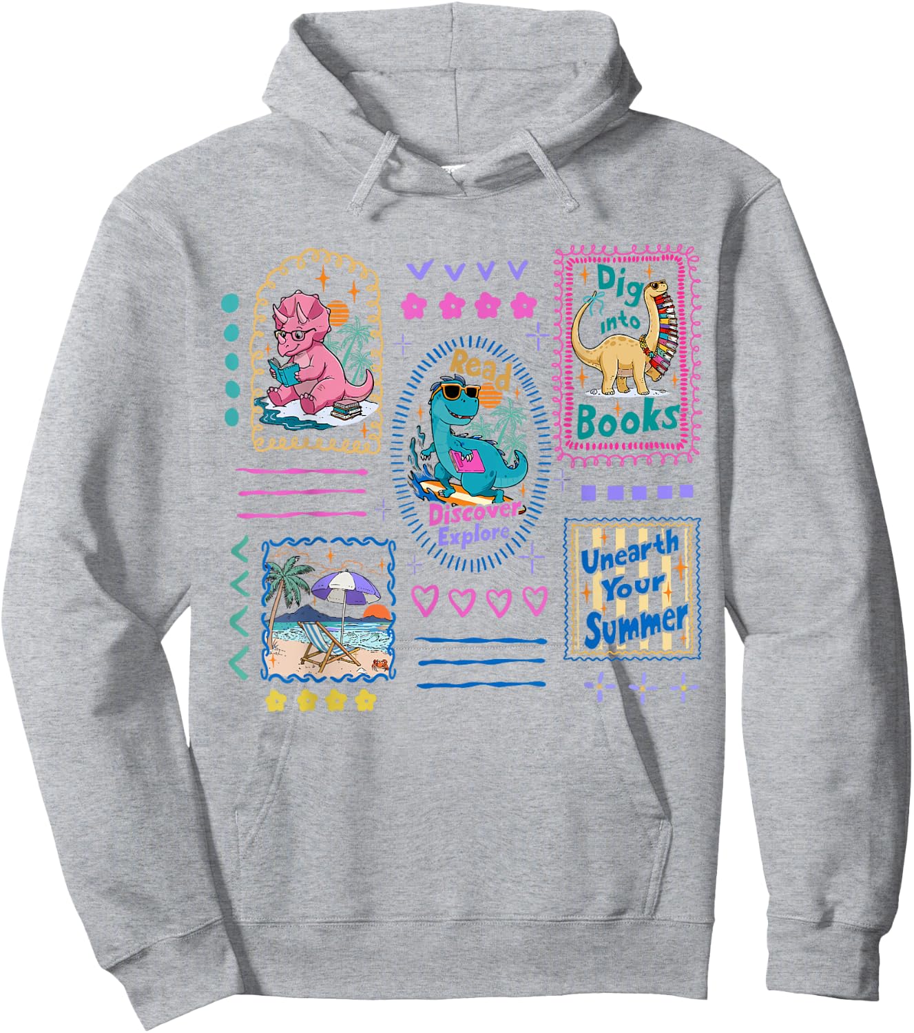 Dinosaur Reading Club Summer Book Lover Library Teacher Kids Hoodie - Hoodie | Ash