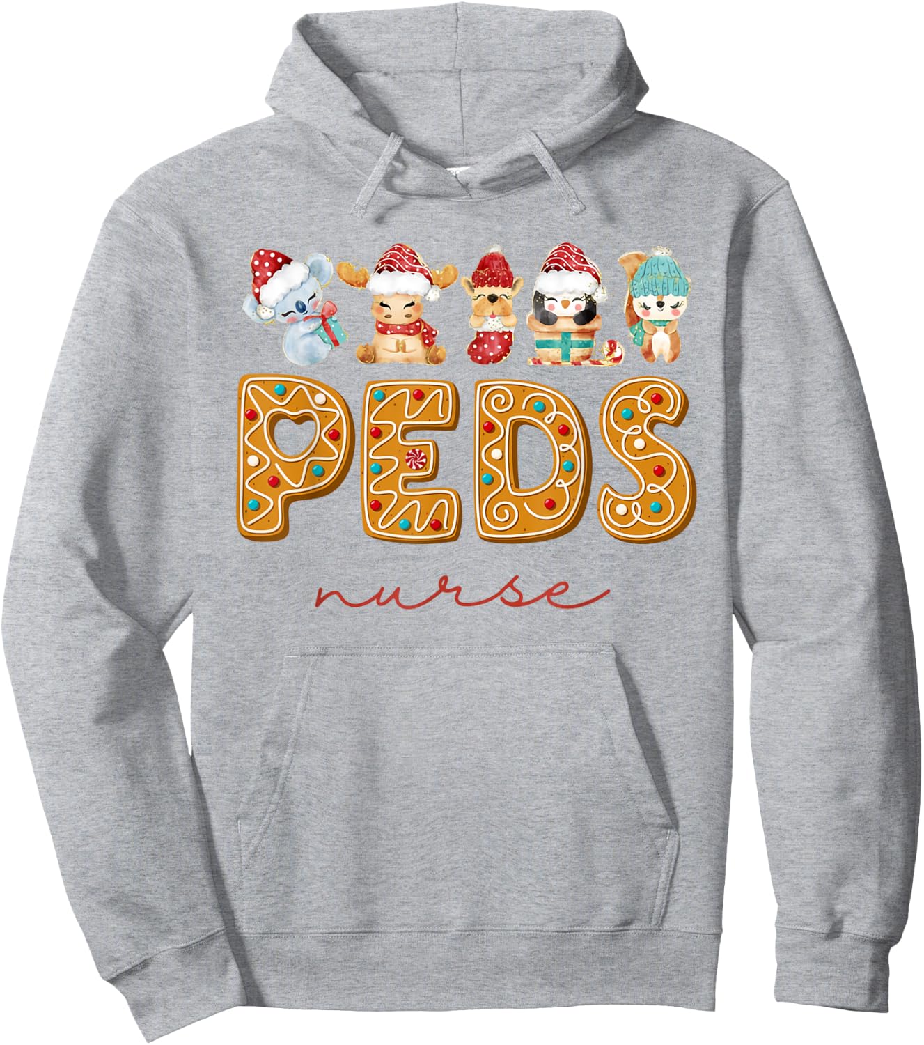 PEDS Nurse Gingerbread Christmas Pediatric Nurse Holiday Hoodie - Hoodie | Ash