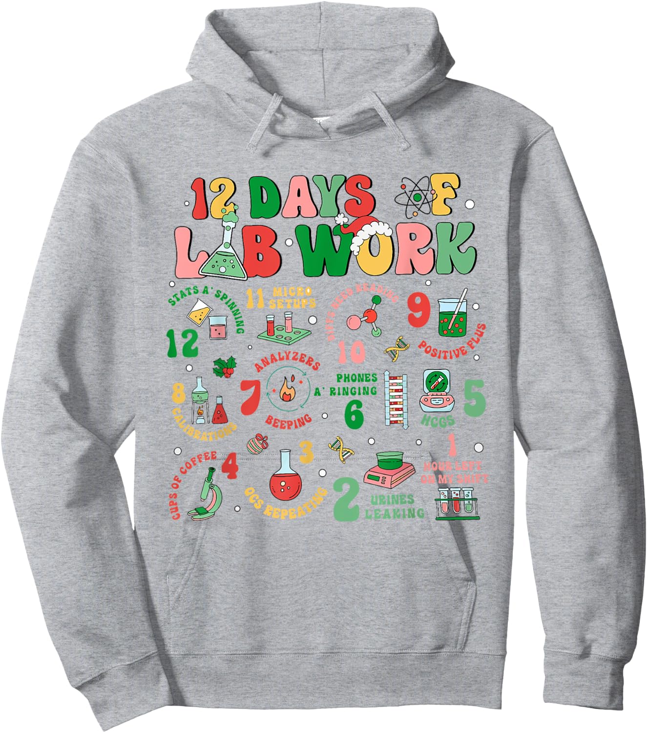 Lab Technician Christmas Gifts -Adults , Lab Tech Christmas, Medical Lab Science, White, Small, Short Sleeve Hoodie - Hoodie | Ash