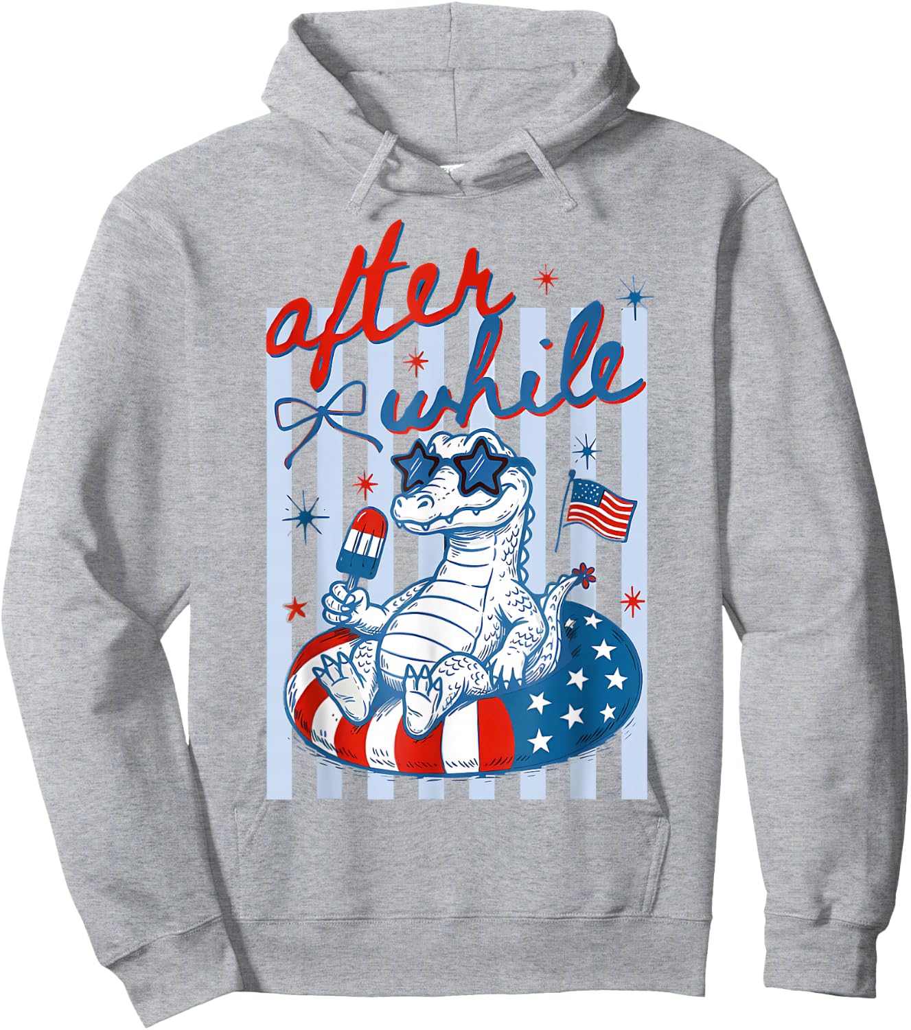 After While 4th of July Crocodile Patriotic Summer Vacation Hoodie - Hoodie | Ash